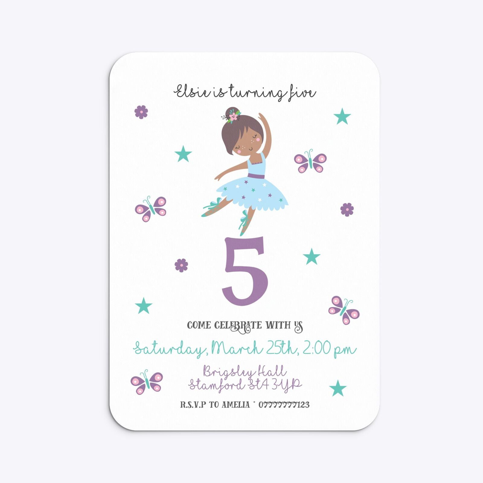 Ballerina Birthday Personalised Rounded Invitation Matte Paper