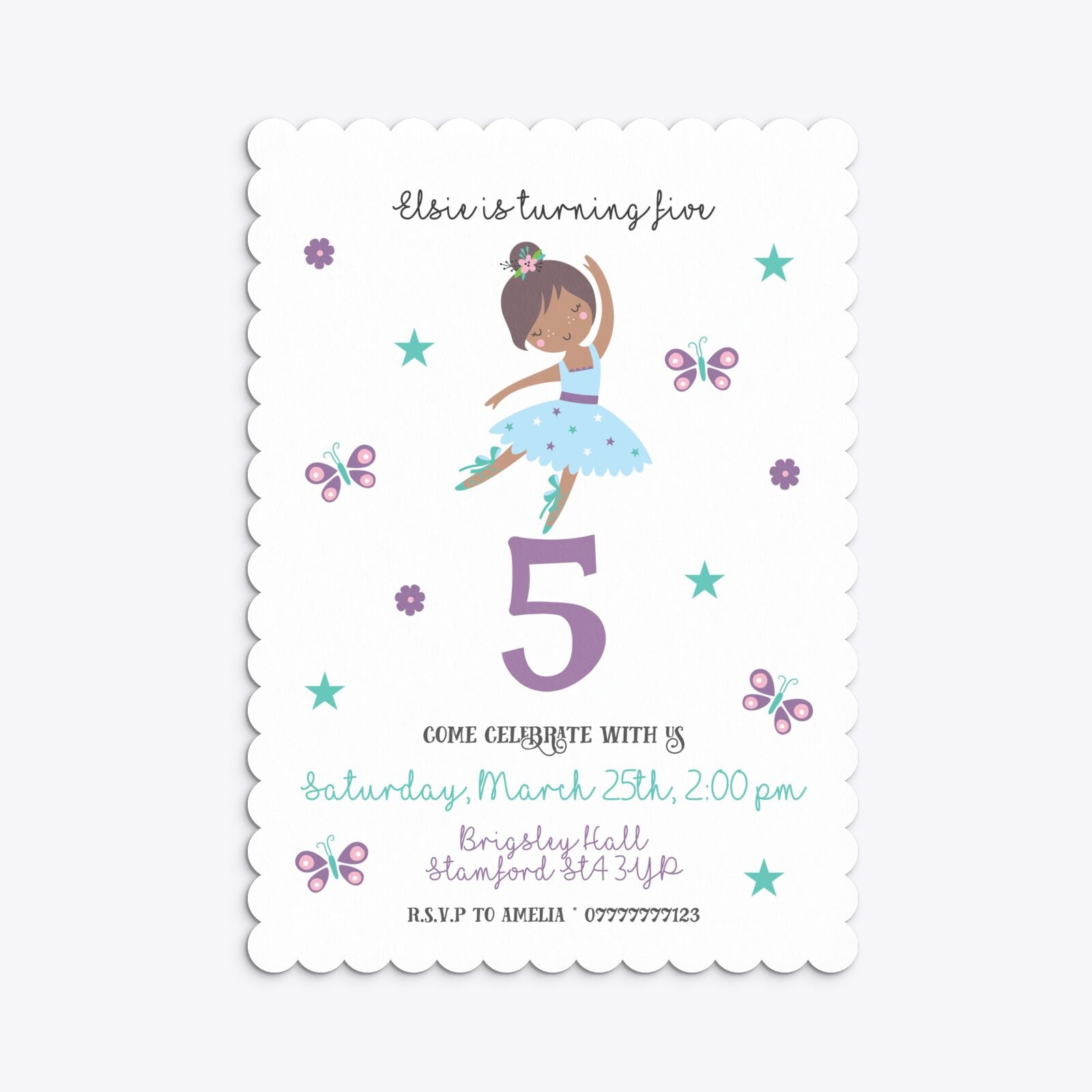 Ballerina Birthday Personalised Scalloped Invitation Matte Paper