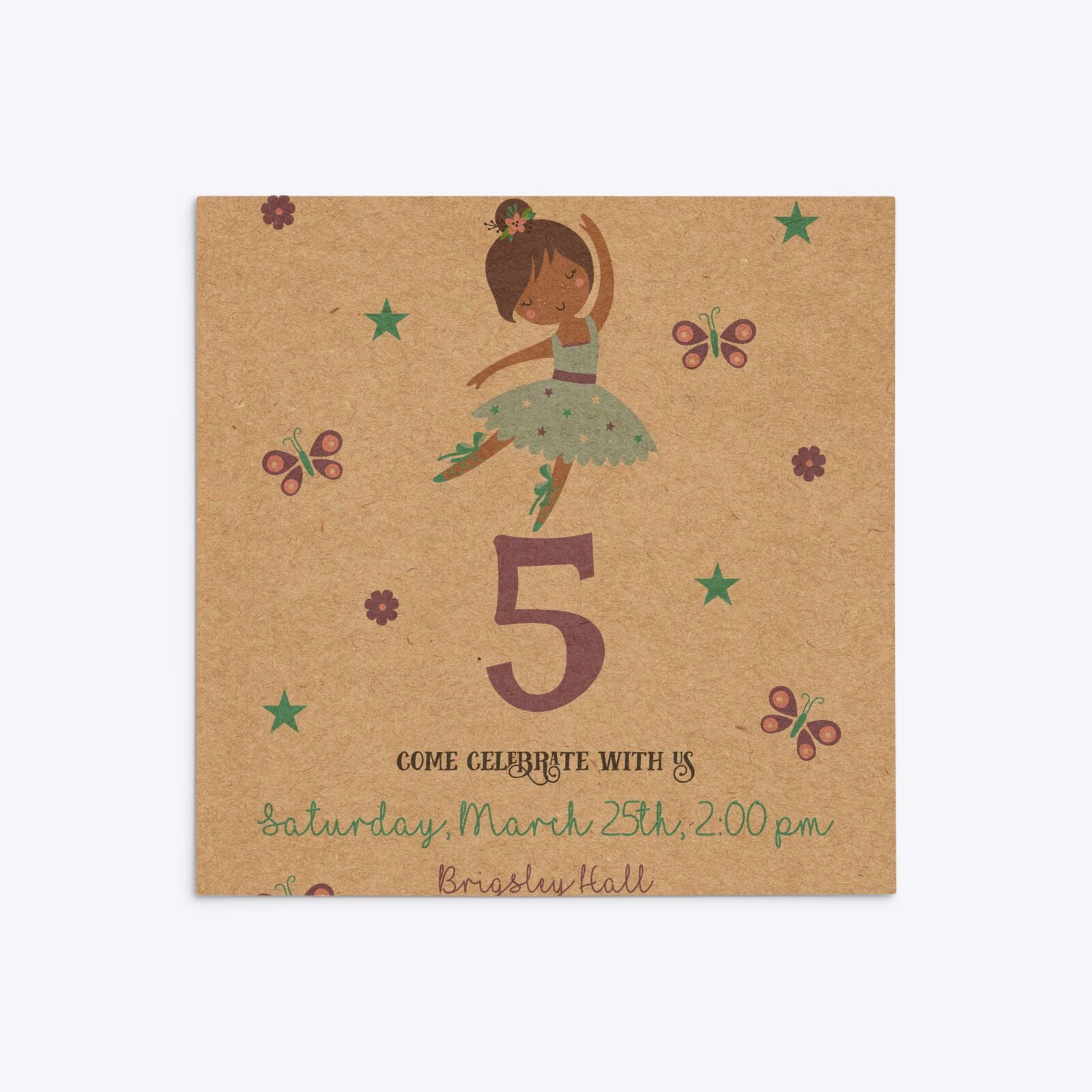 Ballerina Birthday Personalised Square 5 25x5 25 Invitation Kraft