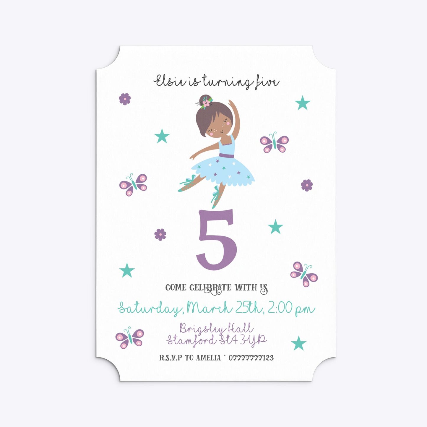 Ballerina Birthday Personalised Ticket Invitation Matte Paper