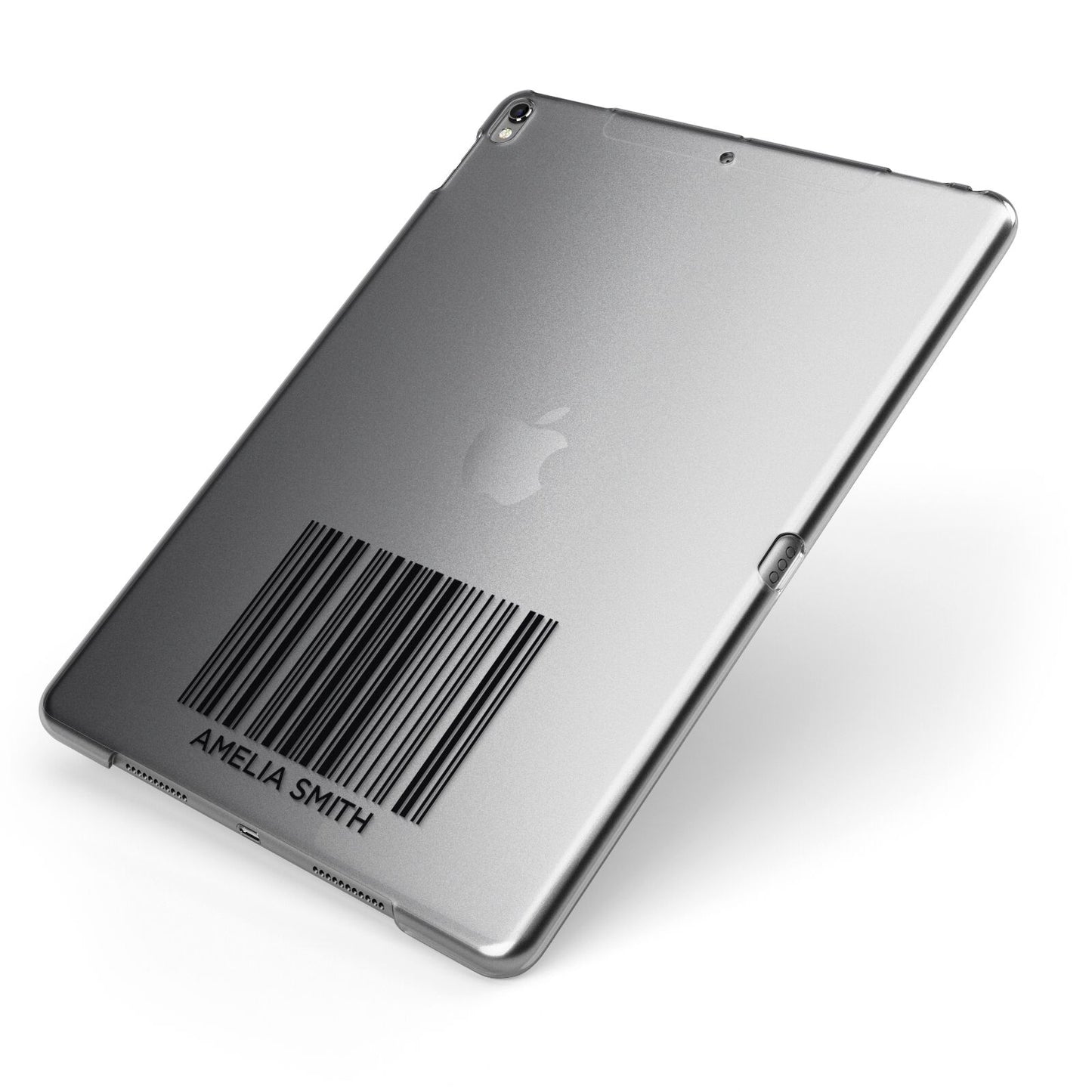 Barcode with Text Apple iPad Case on Grey iPad Side View