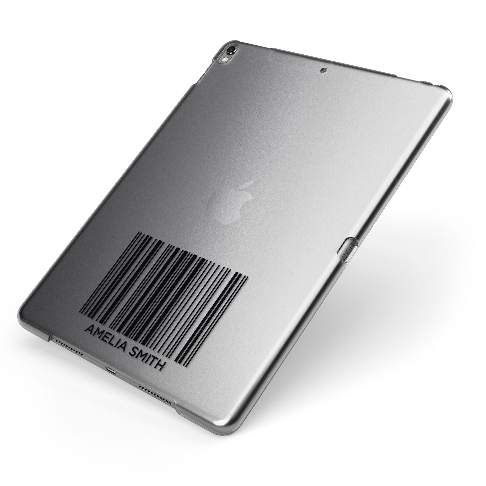 Barcode with Text Apple iPad Case on Grey iPad Side View