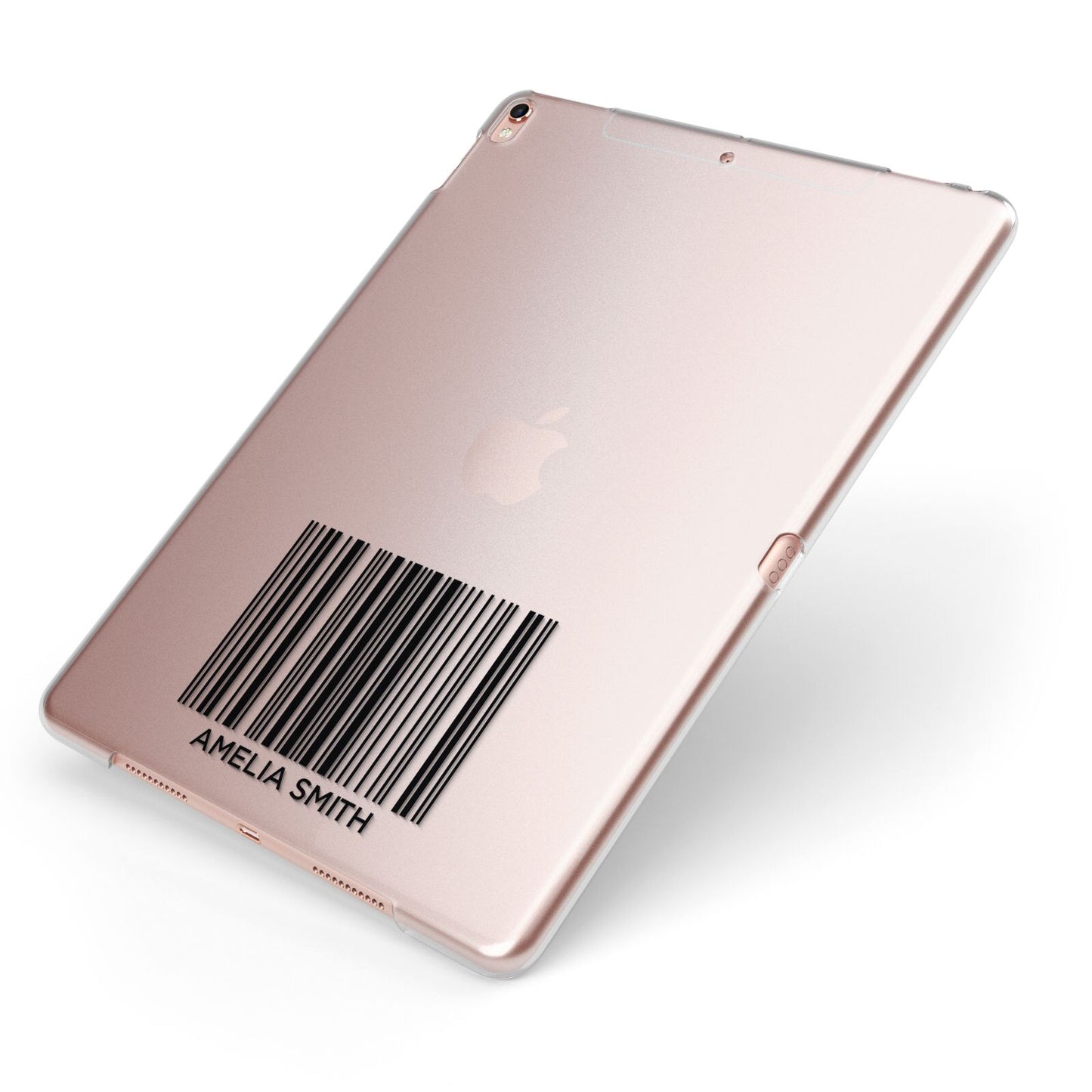 Barcode with Text Apple iPad Case on Rose Gold iPad Side View