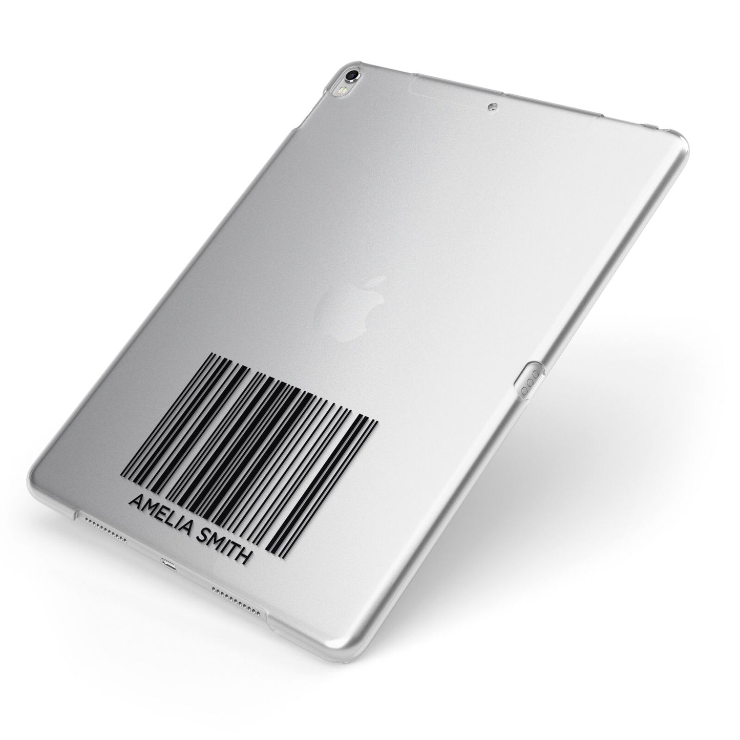 Barcode with Text Apple iPad Case on Silver iPad Side View