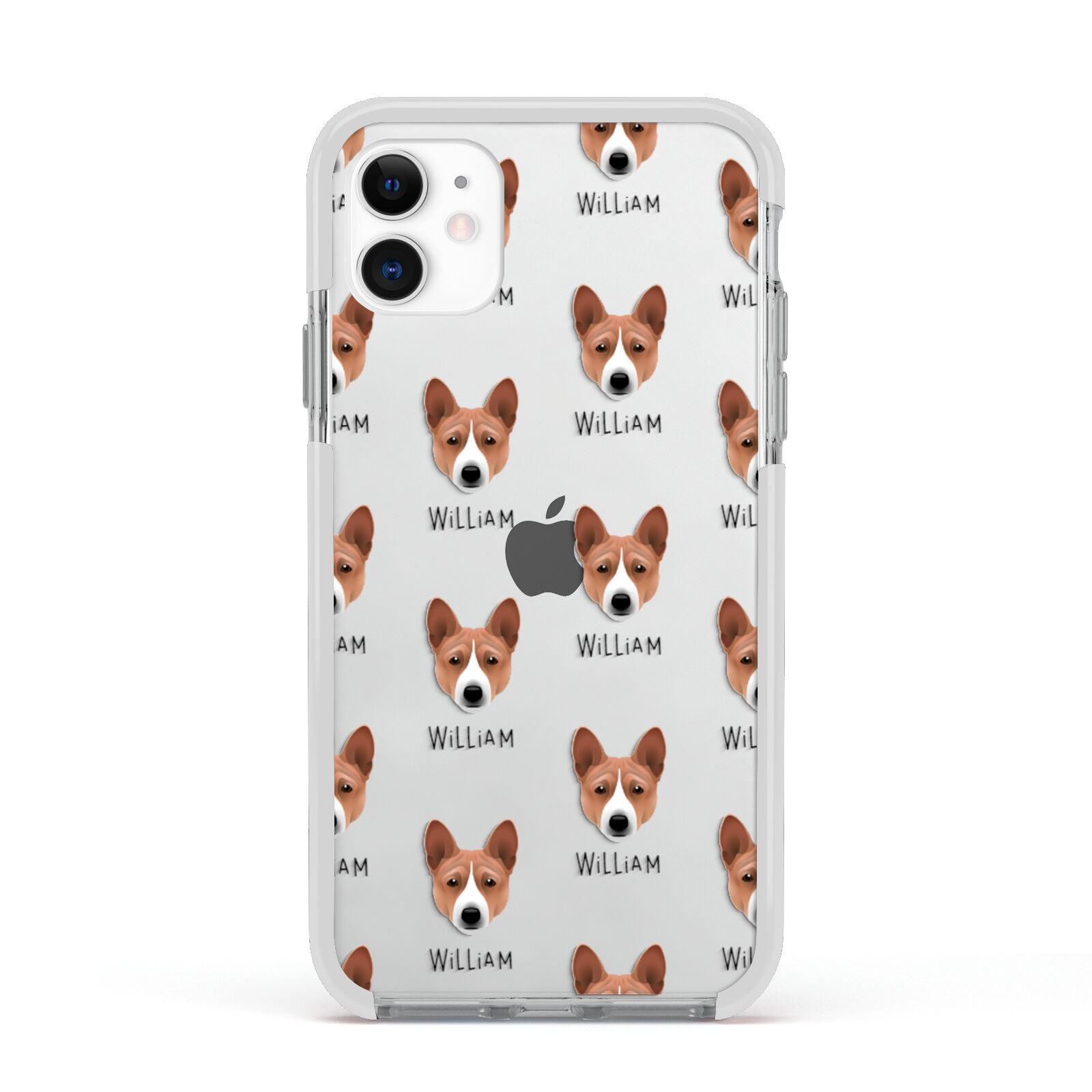 Basenji Icon with Name Apple iPhone 11 in White with White Impact Case