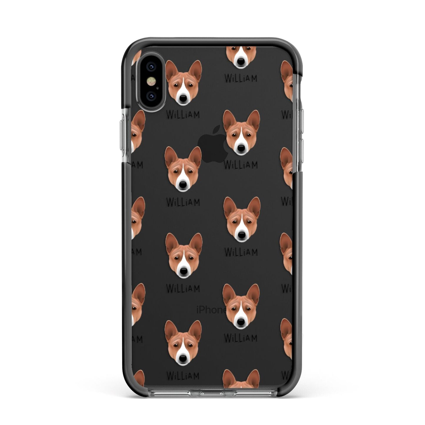 Basenji Icon with Name Apple iPhone Xs Max Impact Case Black Edge on Black Phone