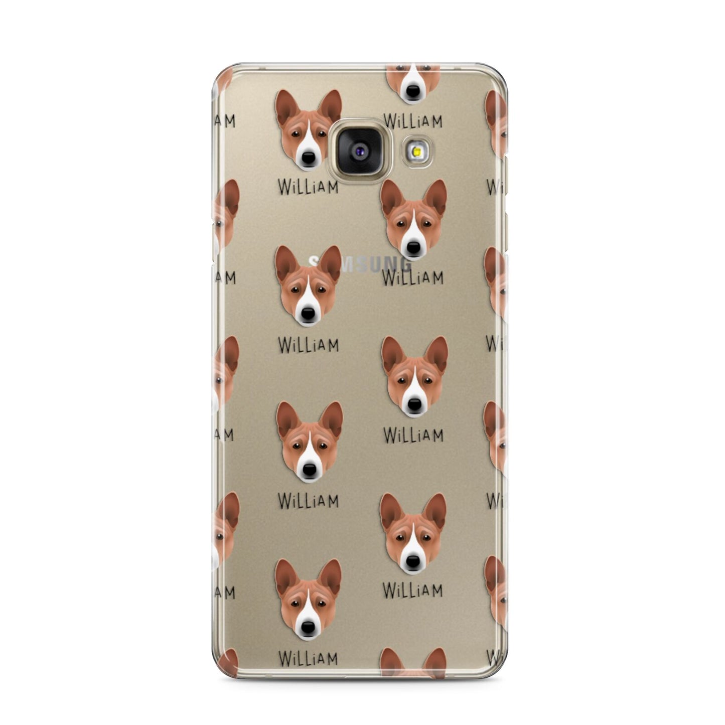Basenji Icon with Name Samsung Galaxy A3 2016 Case on gold phone