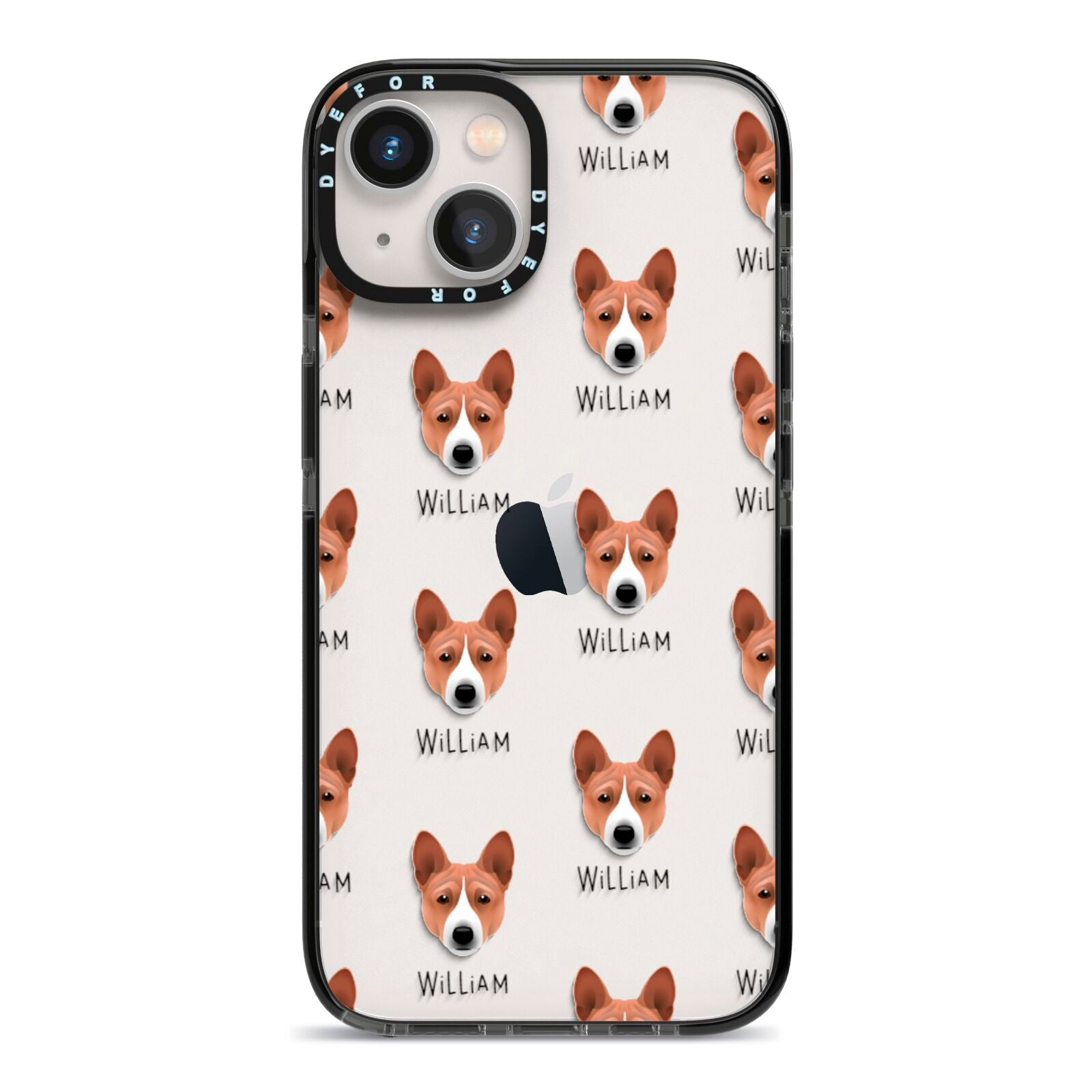 Basenji Icon with Name iPhone 13 Black Impact Case on Silver phone