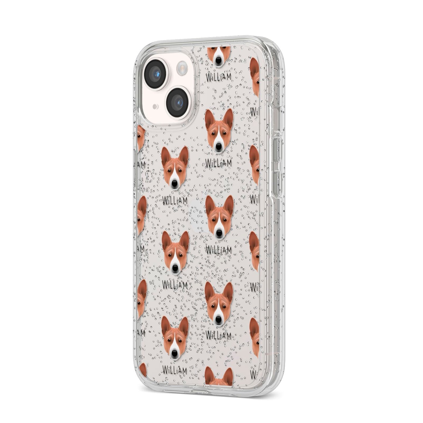 Basenji Icon with Name iPhone 14 Glitter Tough Case Starlight Angled Image