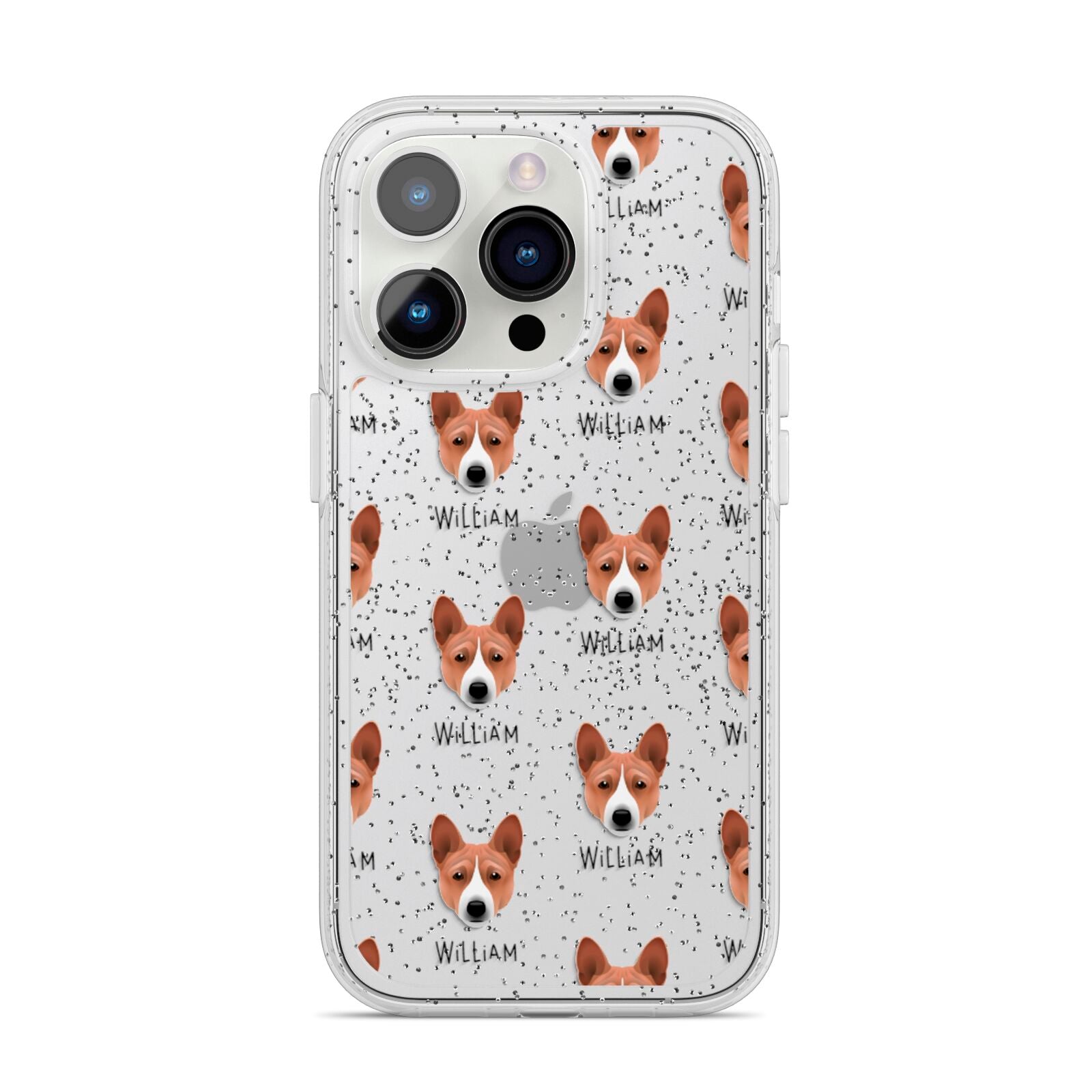 Basenji Icon with Name iPhone 14 Pro Glitter Tough Case Silver