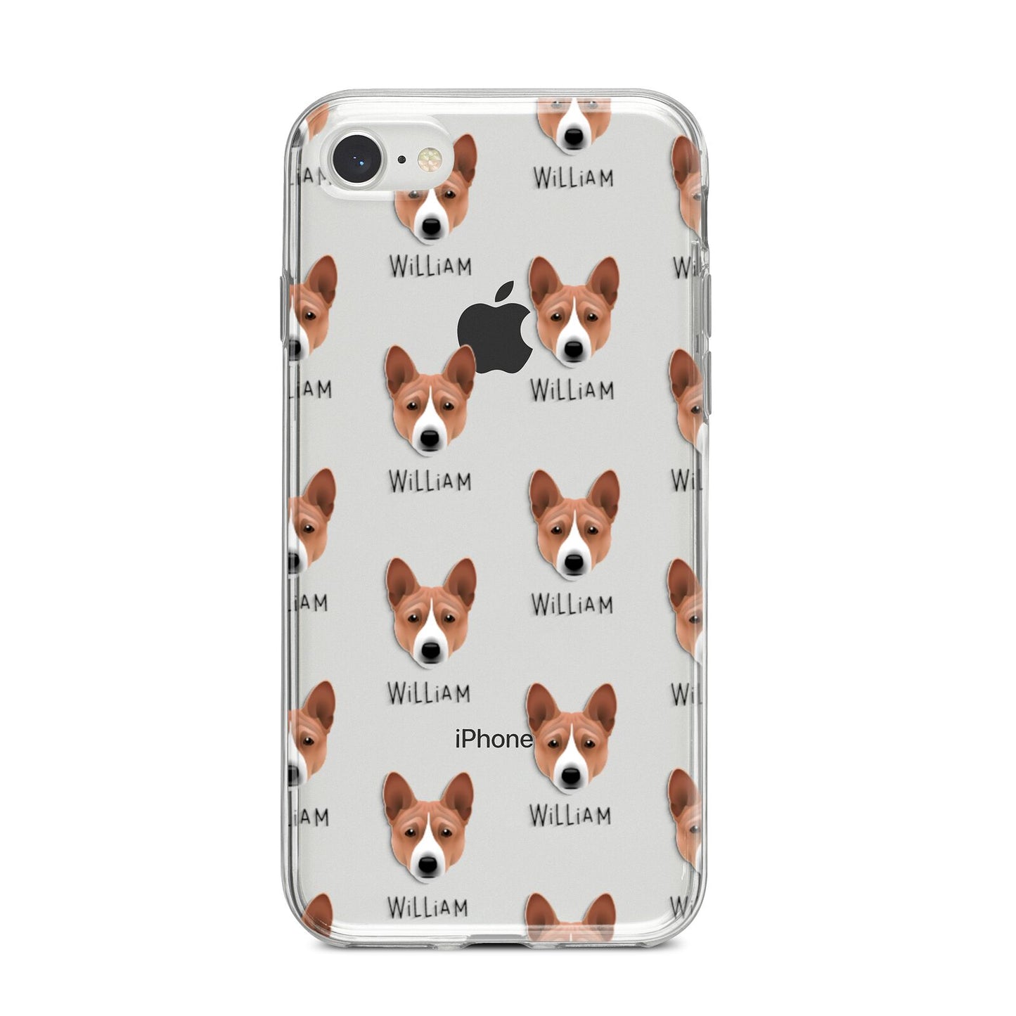 Basenji Icon with Name iPhone 8 Bumper Case on Silver iPhone