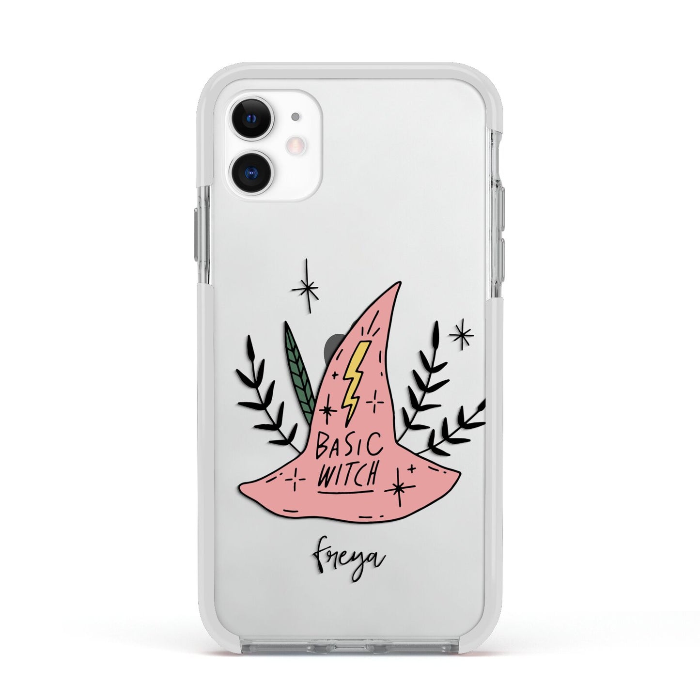 Basic Witch Hat Personalised Apple iPhone 11 in White with White Impact Case