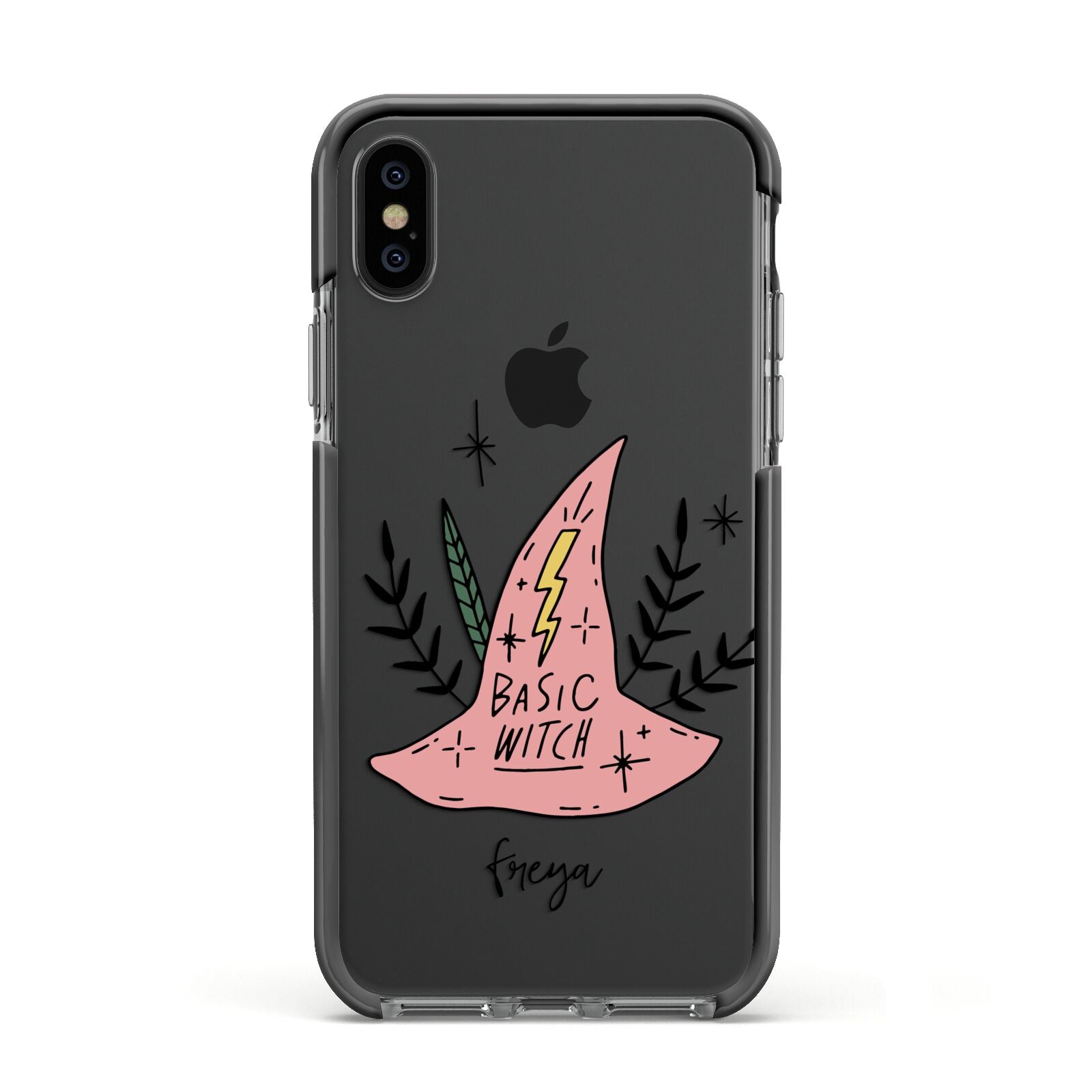 Basic Witch Hat Personalised Apple iPhone Xs Impact Case Black Edge on Black Phone