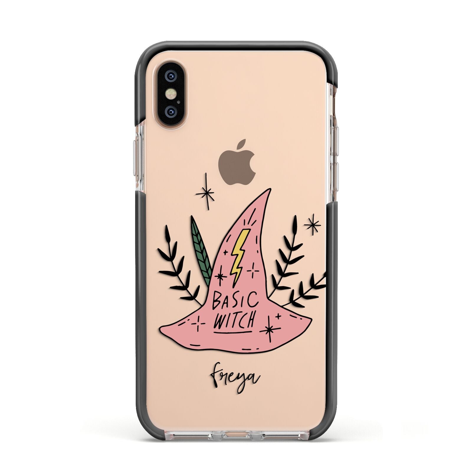 Basic Witch Hat Personalised Apple iPhone Xs Impact Case Black Edge on Gold Phone