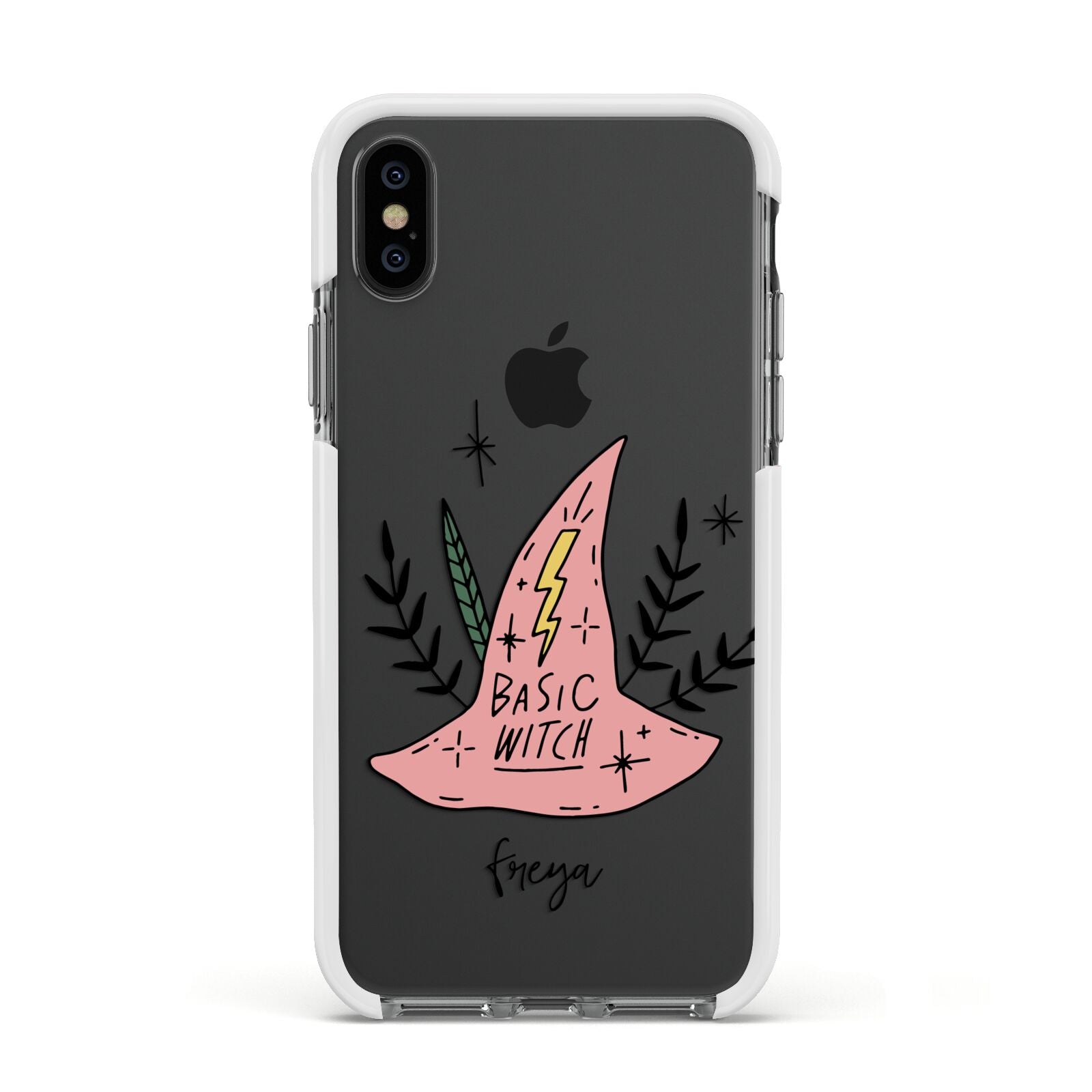 Basic Witch Hat Personalised Apple iPhone Xs Impact Case White Edge on Black Phone