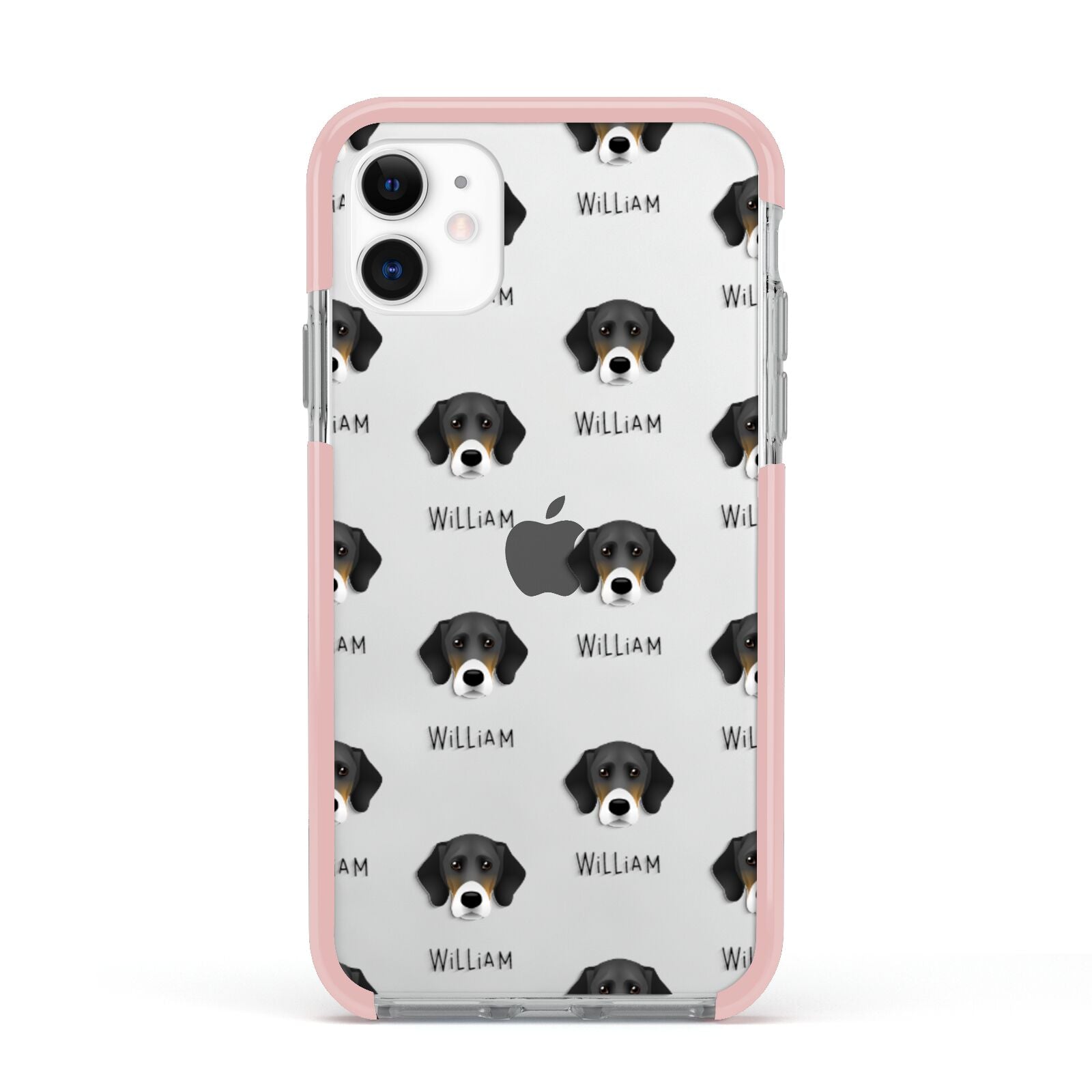 Bassador Icon with Name Apple iPhone 11 in White with Pink Impact Case