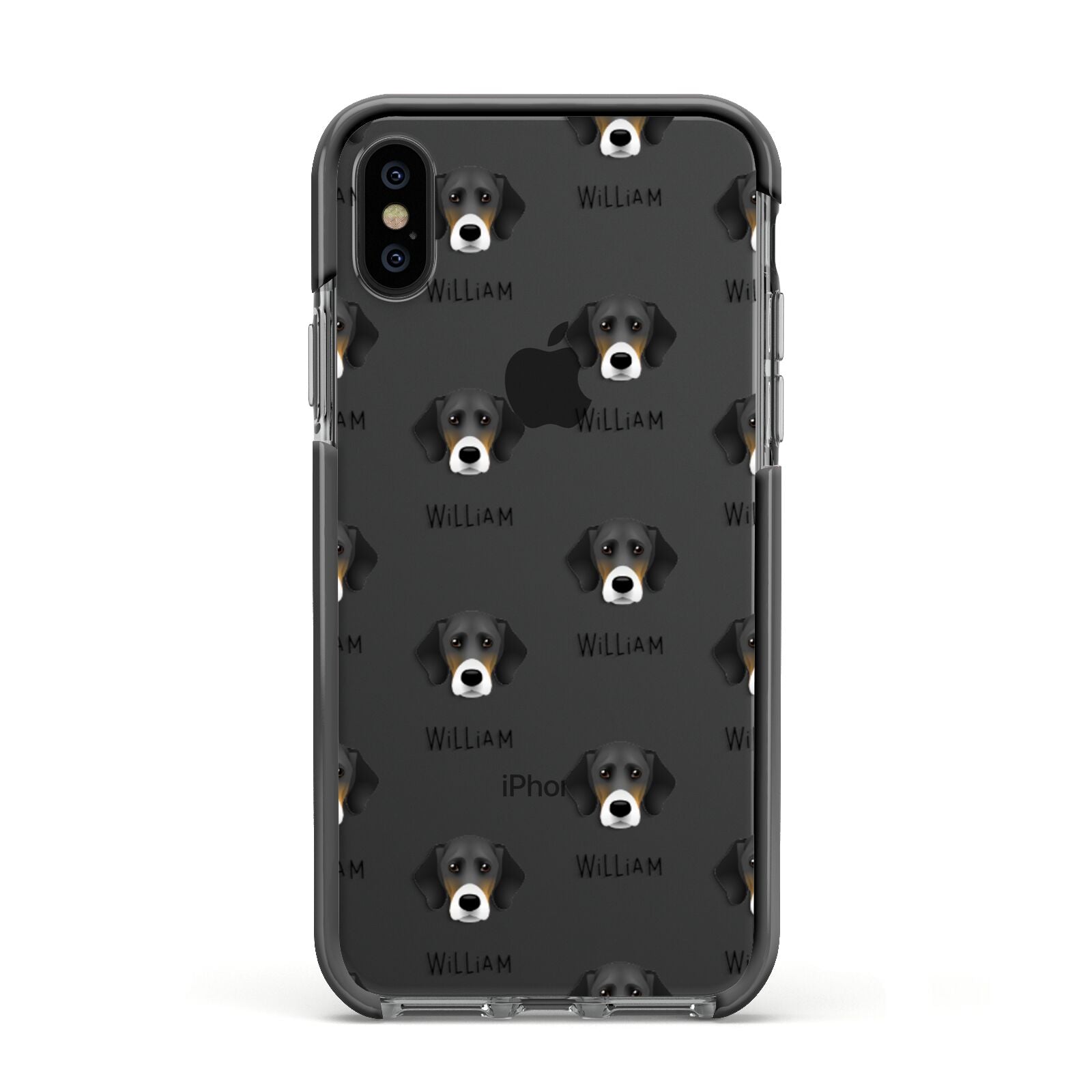 Bassador Icon with Name Apple iPhone Xs Impact Case Black Edge on Black Phone