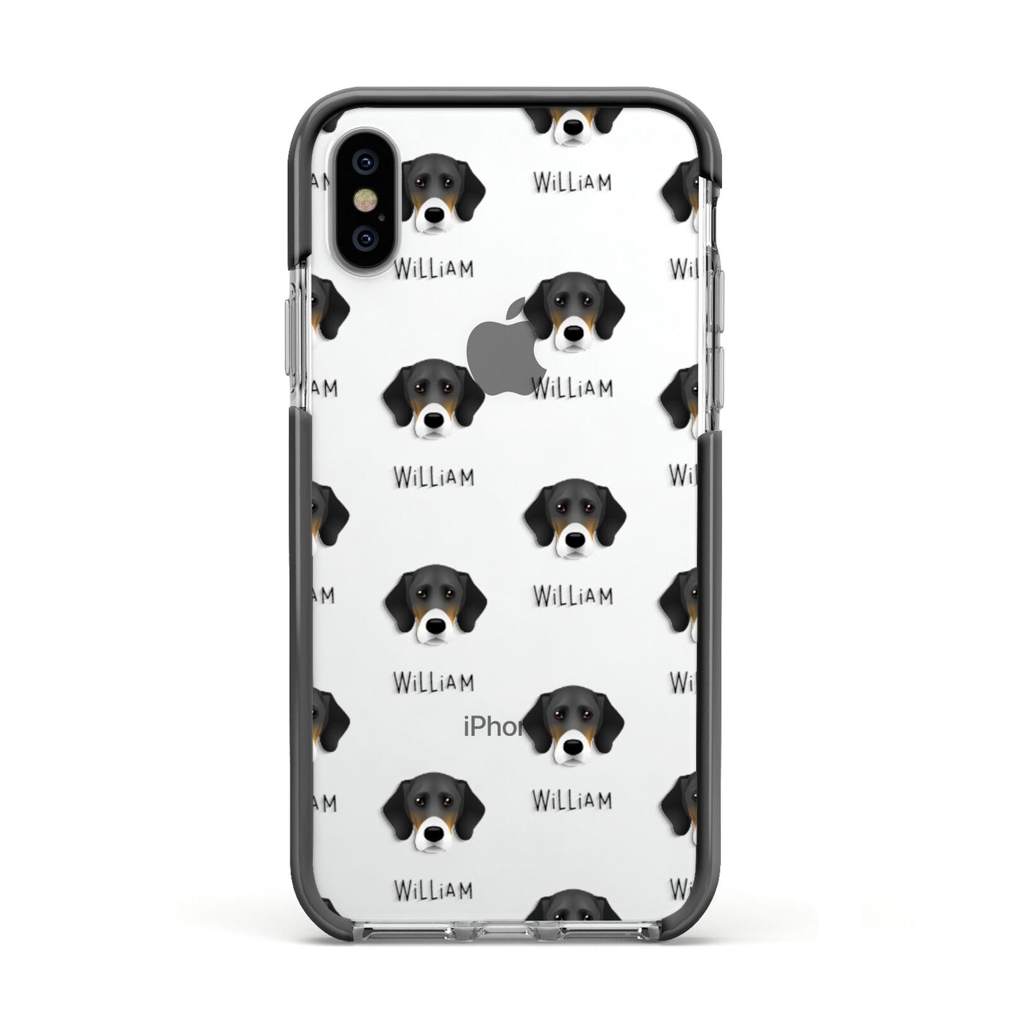 Bassador Icon with Name Apple iPhone Xs Impact Case Black Edge on Silver Phone