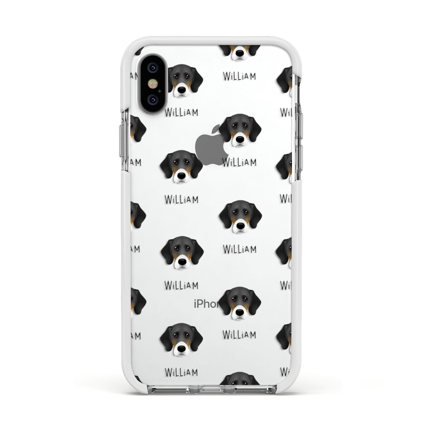 Bassador Icon with Name Apple iPhone Xs Impact Case White Edge on Silver Phone