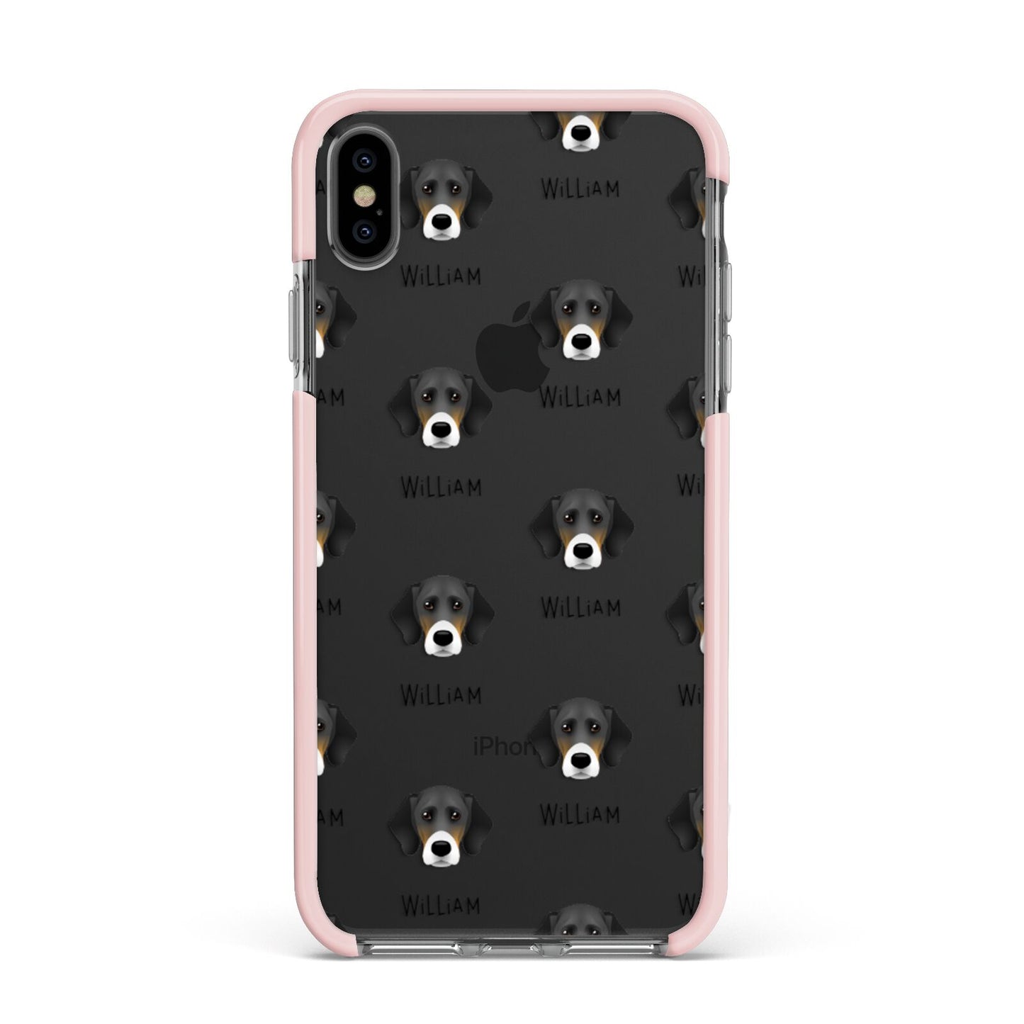 Bassador Icon with Name Apple iPhone Xs Max Impact Case Pink Edge on Black Phone