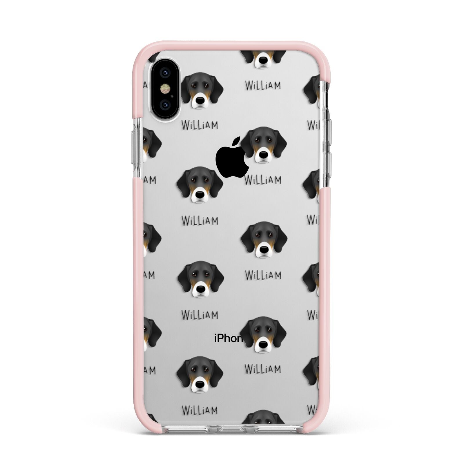 Bassador Icon with Name Apple iPhone Xs Max Impact Case Pink Edge on Silver Phone