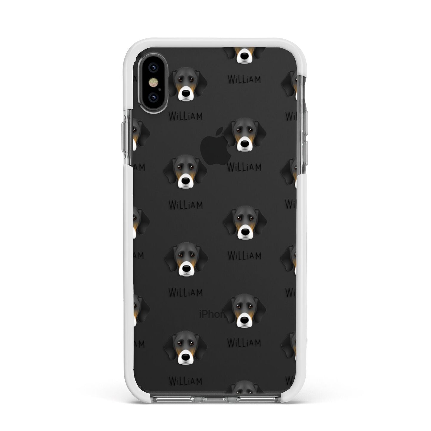 Bassador Icon with Name Apple iPhone Xs Max Impact Case White Edge on Black Phone