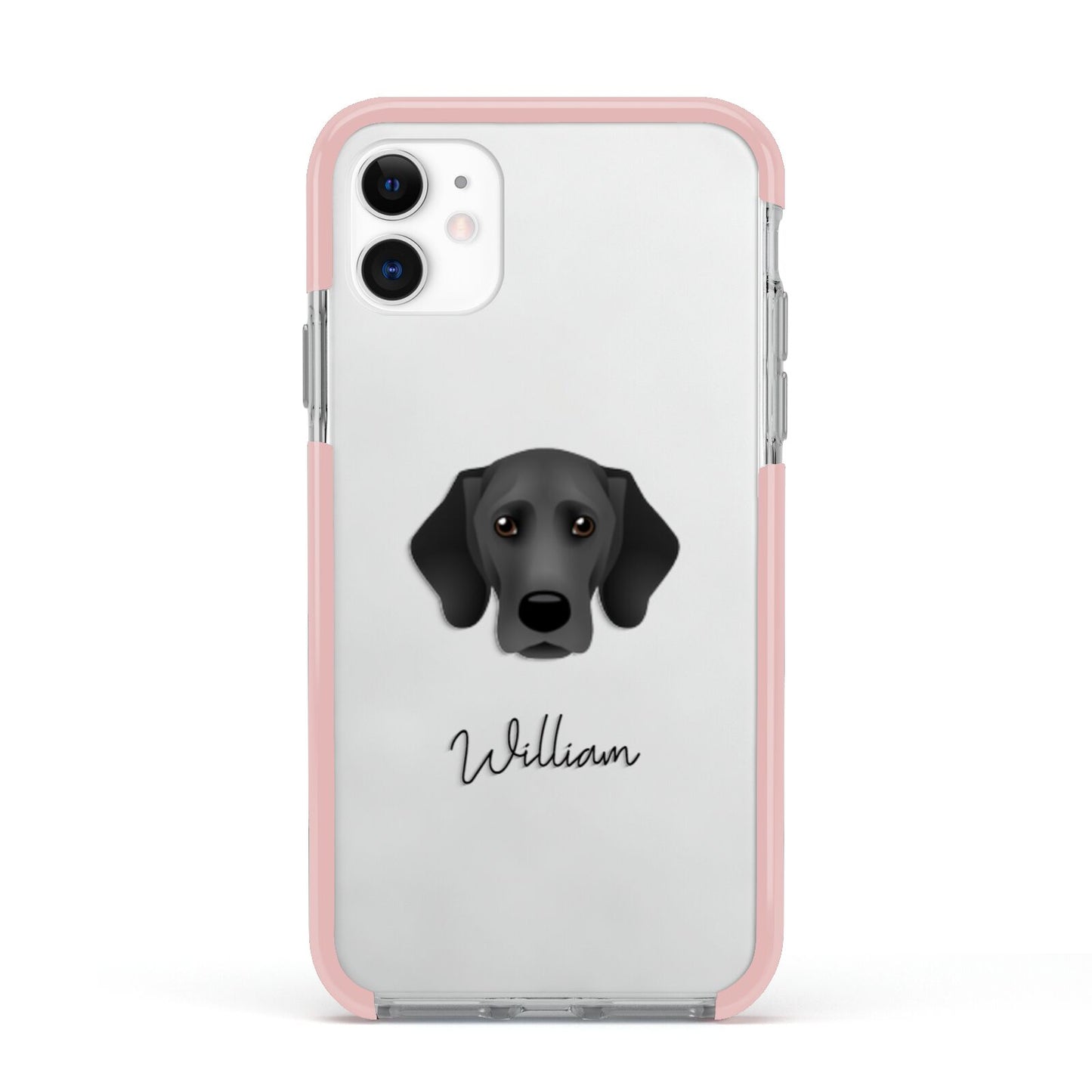 Bassador Personalised Apple iPhone 11 in White with Pink Impact Case