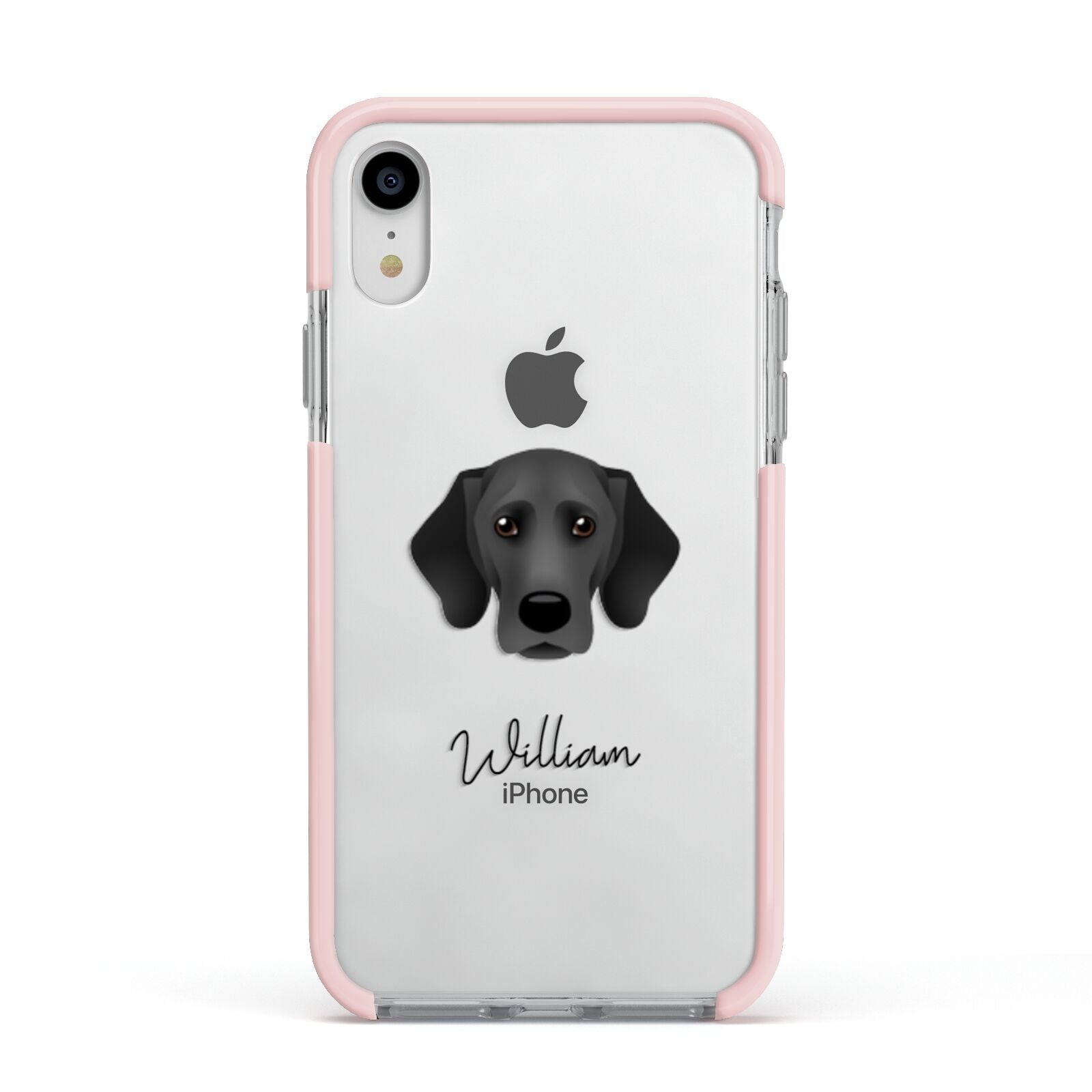 Bassador Personalised Apple iPhone XR Impact Case Pink Edge on Silver Phone