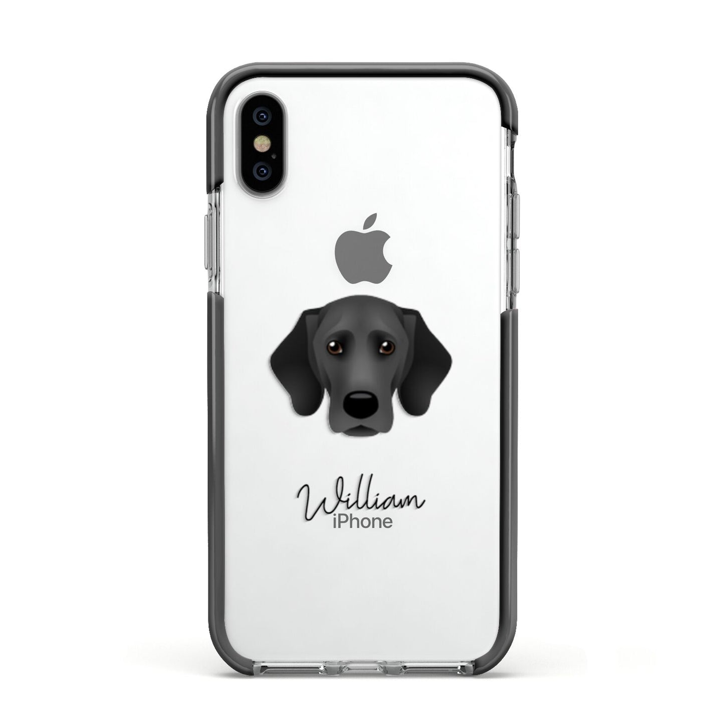 Bassador Personalised Apple iPhone Xs Impact Case Black Edge on Silver Phone