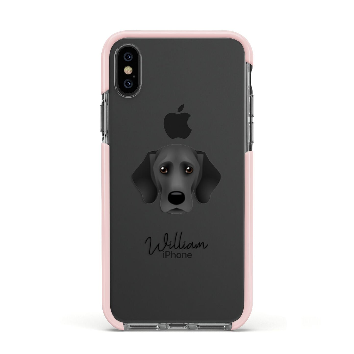 Bassador Personalised Apple iPhone Xs Impact Case Pink Edge on Black Phone