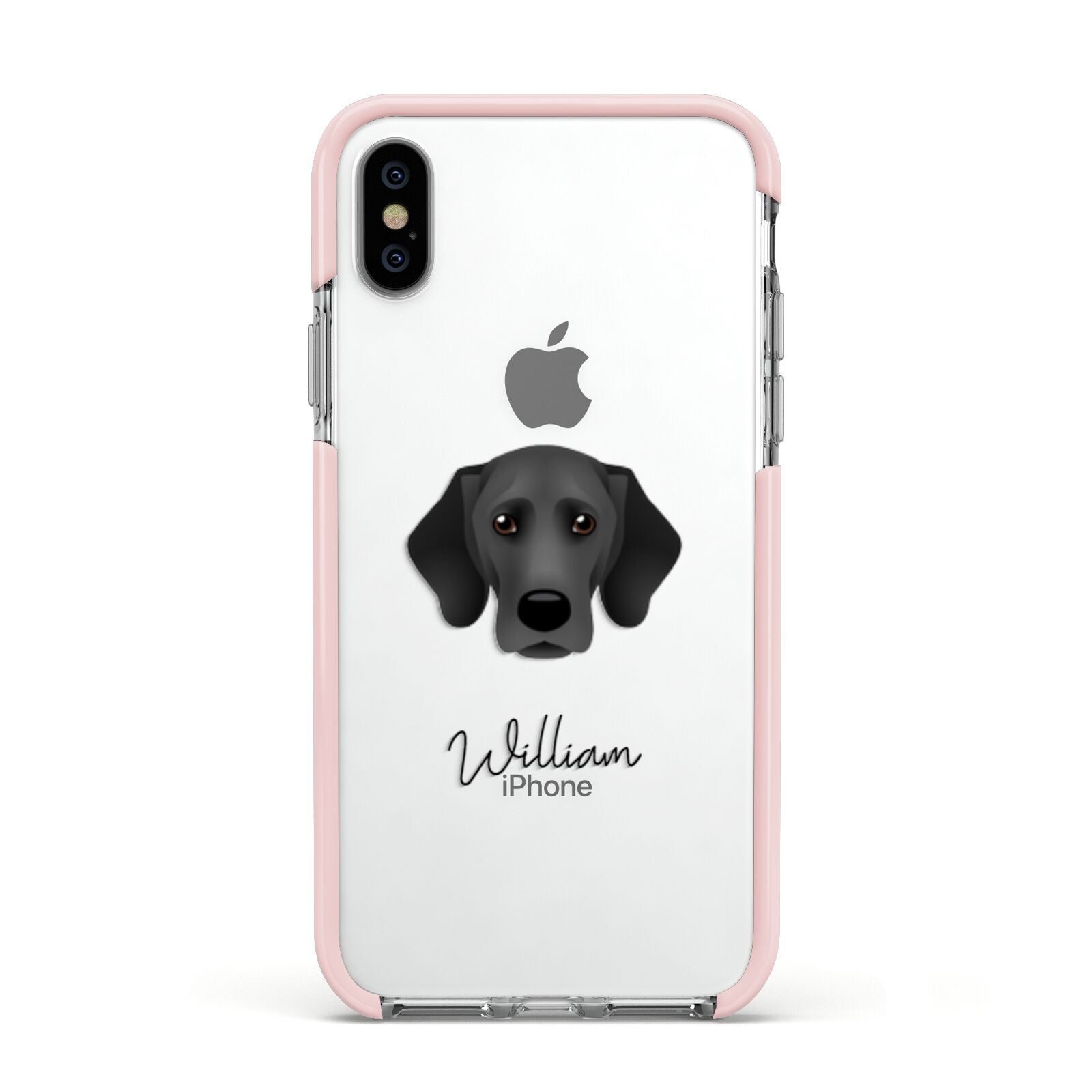 Bassador Personalised Apple iPhone Xs Impact Case Pink Edge on Silver Phone