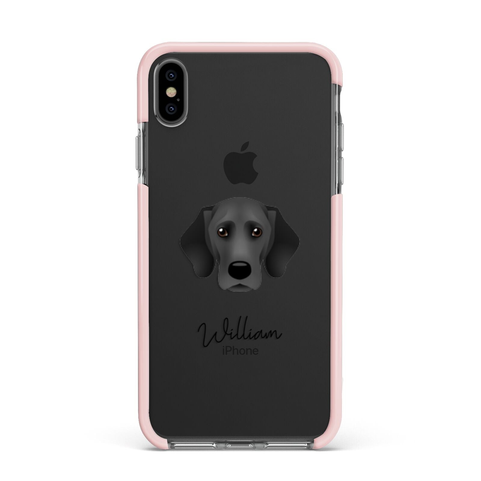 Bassador Personalised Apple iPhone Xs Max Impact Case Pink Edge on Black Phone