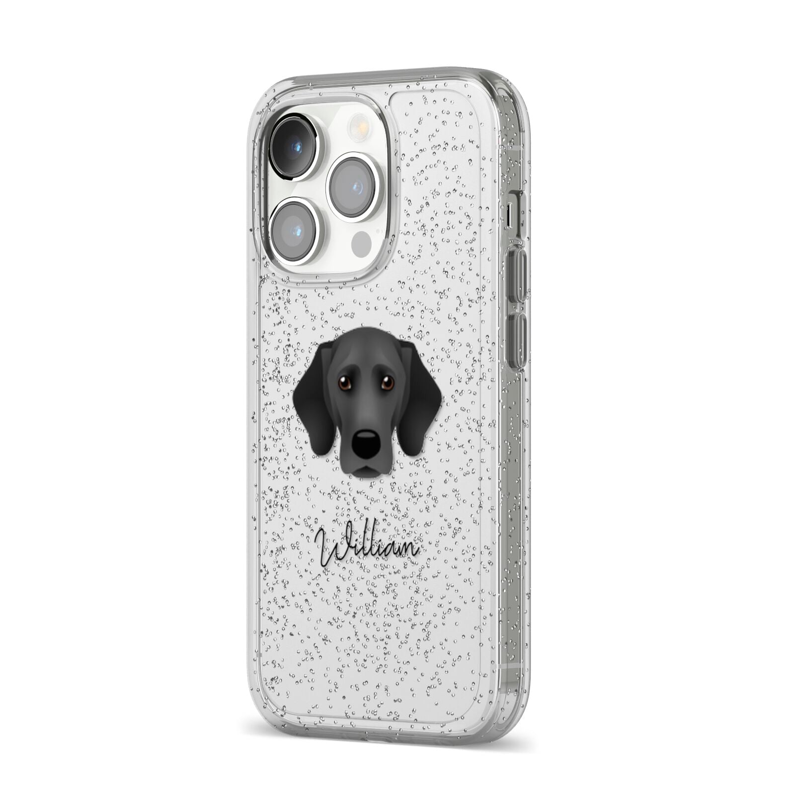 Bassador Personalised iPhone 14 Pro Glitter Tough Case Silver Angled Image