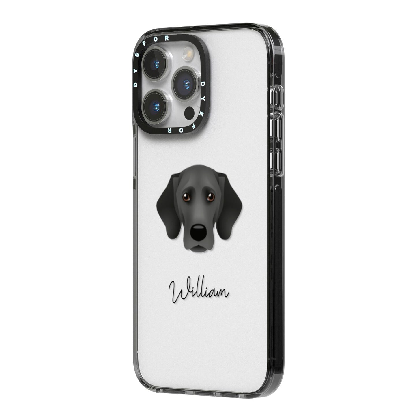 Bassador Personalised iPhone 14 Pro Max Black Impact Case Side Angle on Silver phone