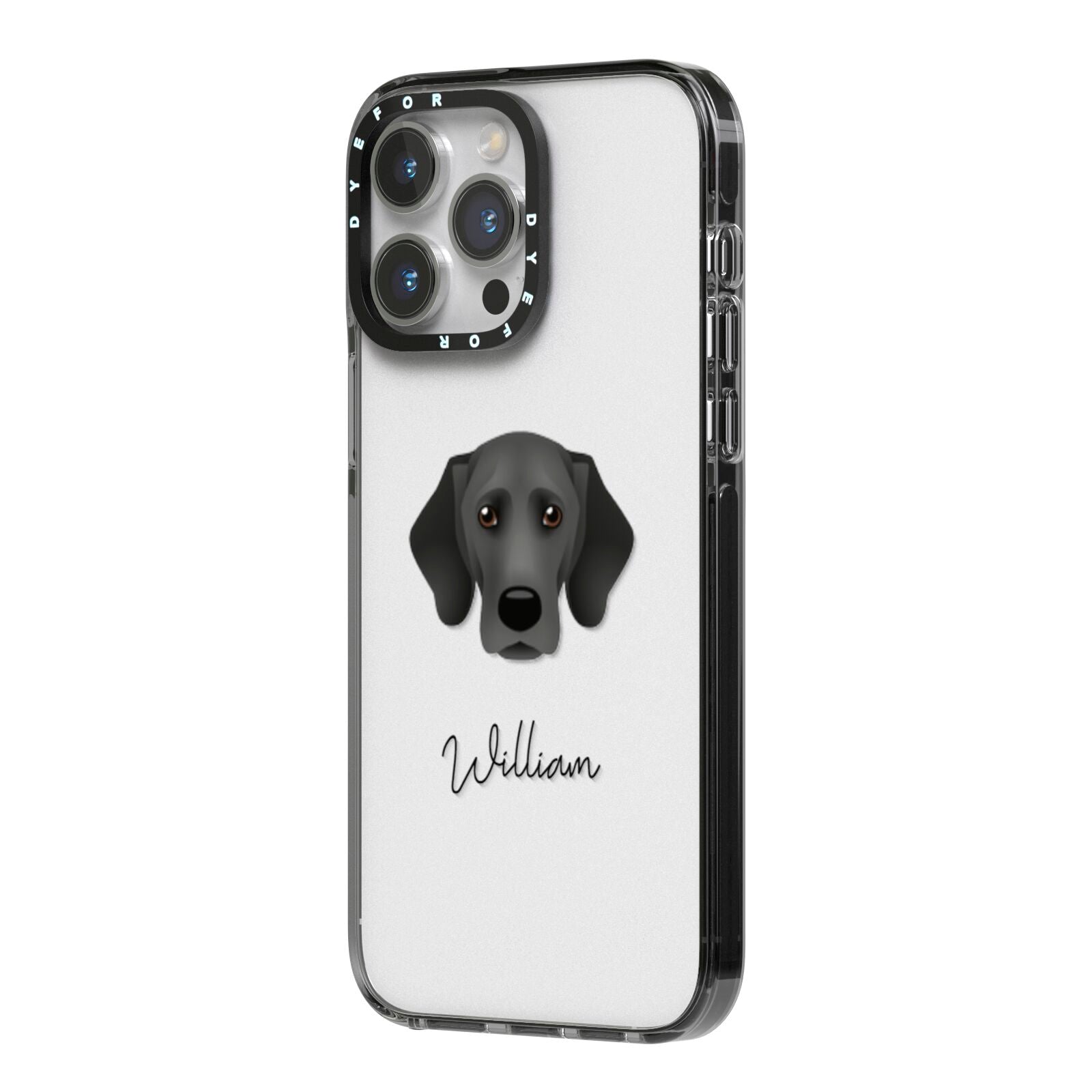 Bassador Personalised iPhone 14 Pro Max Black Impact Case Side Angle on Silver phone