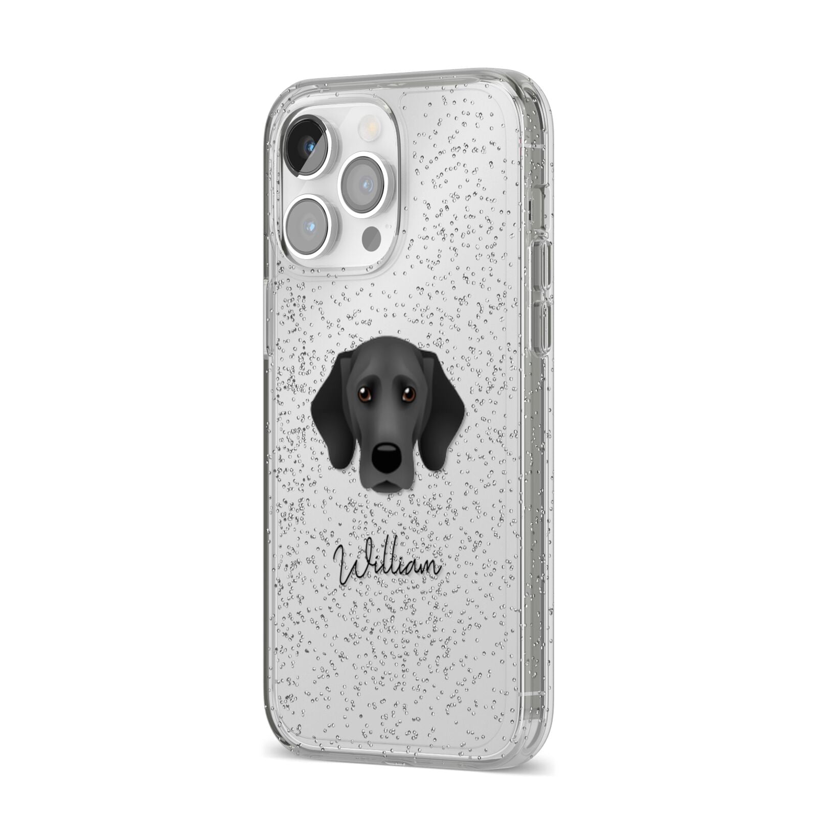 Bassador Personalised iPhone 14 Pro Max Glitter Tough Case Silver Angled Image