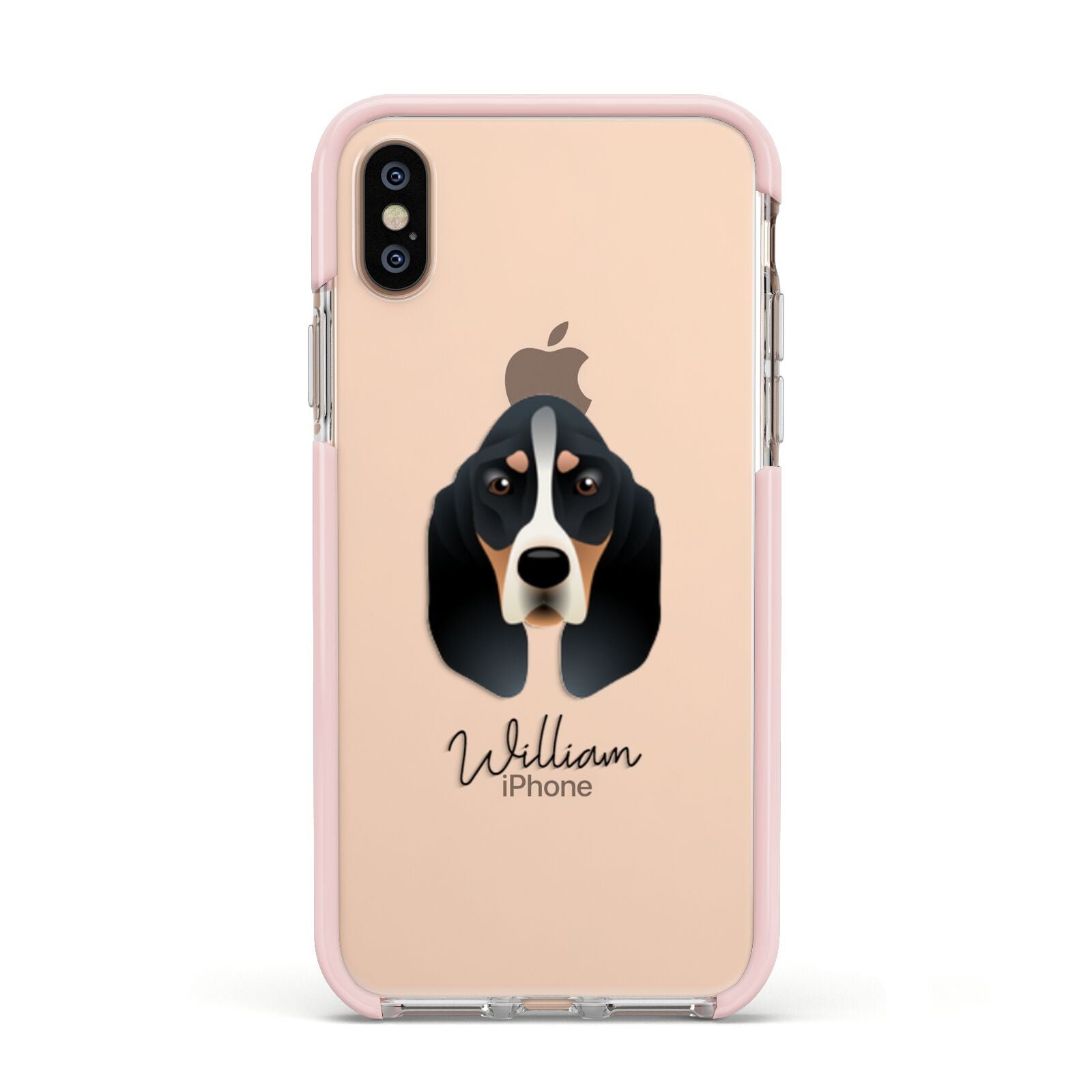 Basset Bleu De Gascogne Personalised Apple iPhone Xs Impact Case Pink Edge on Gold Phone