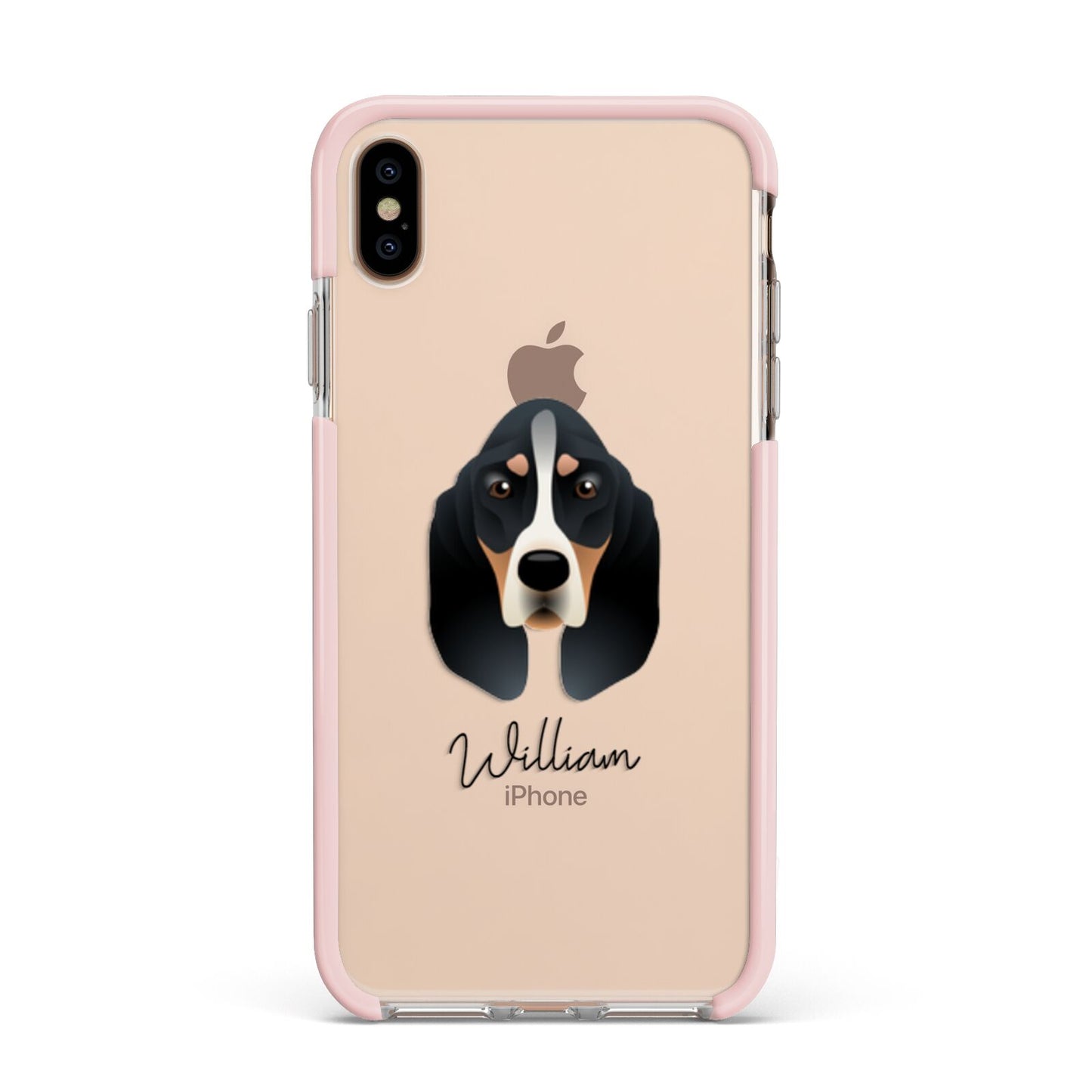 Basset Bleu De Gascogne Personalised Apple iPhone Xs Max Impact Case Pink Edge on Gold Phone