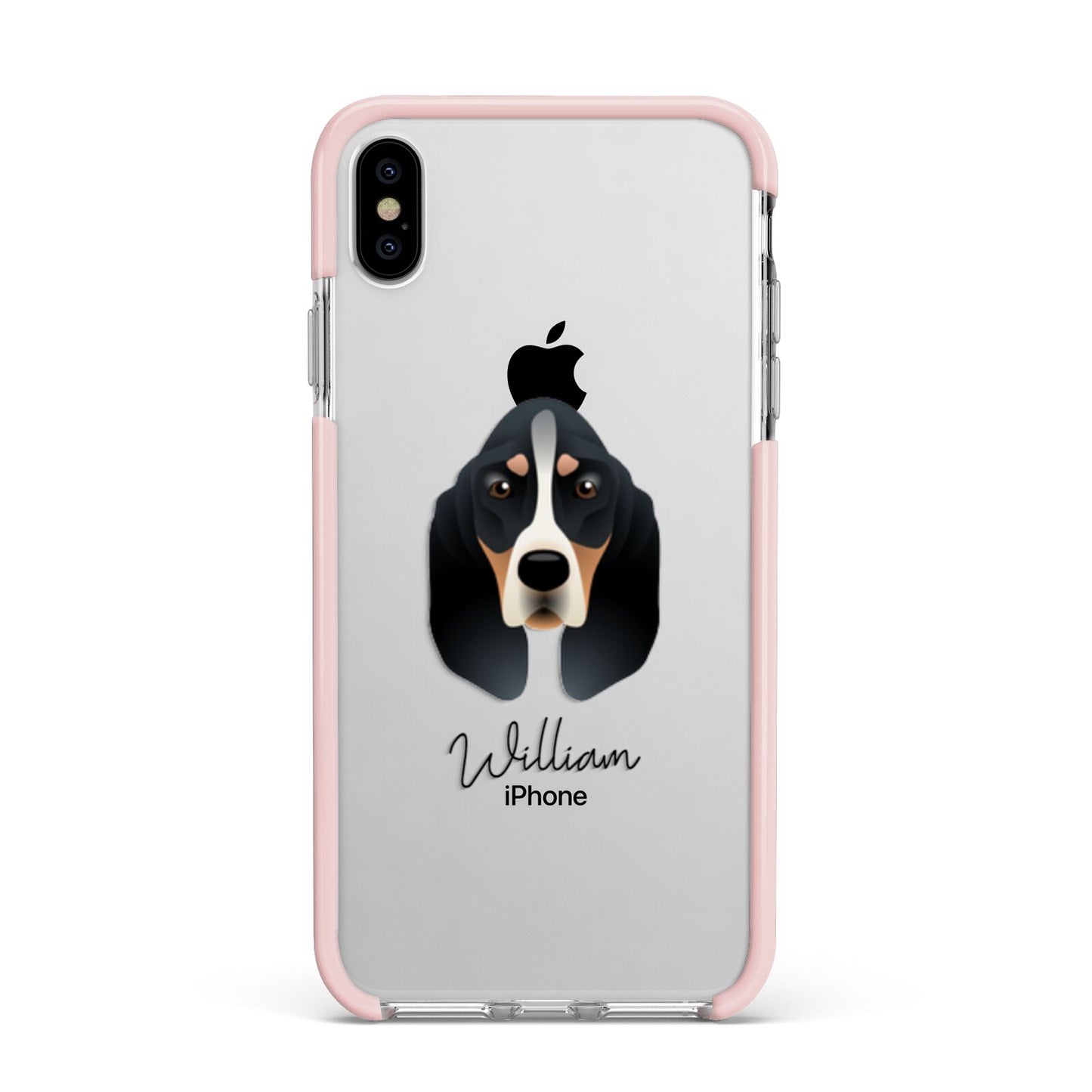 Basset Bleu De Gascogne Personalised Apple iPhone Xs Max Impact Case Pink Edge on Silver Phone