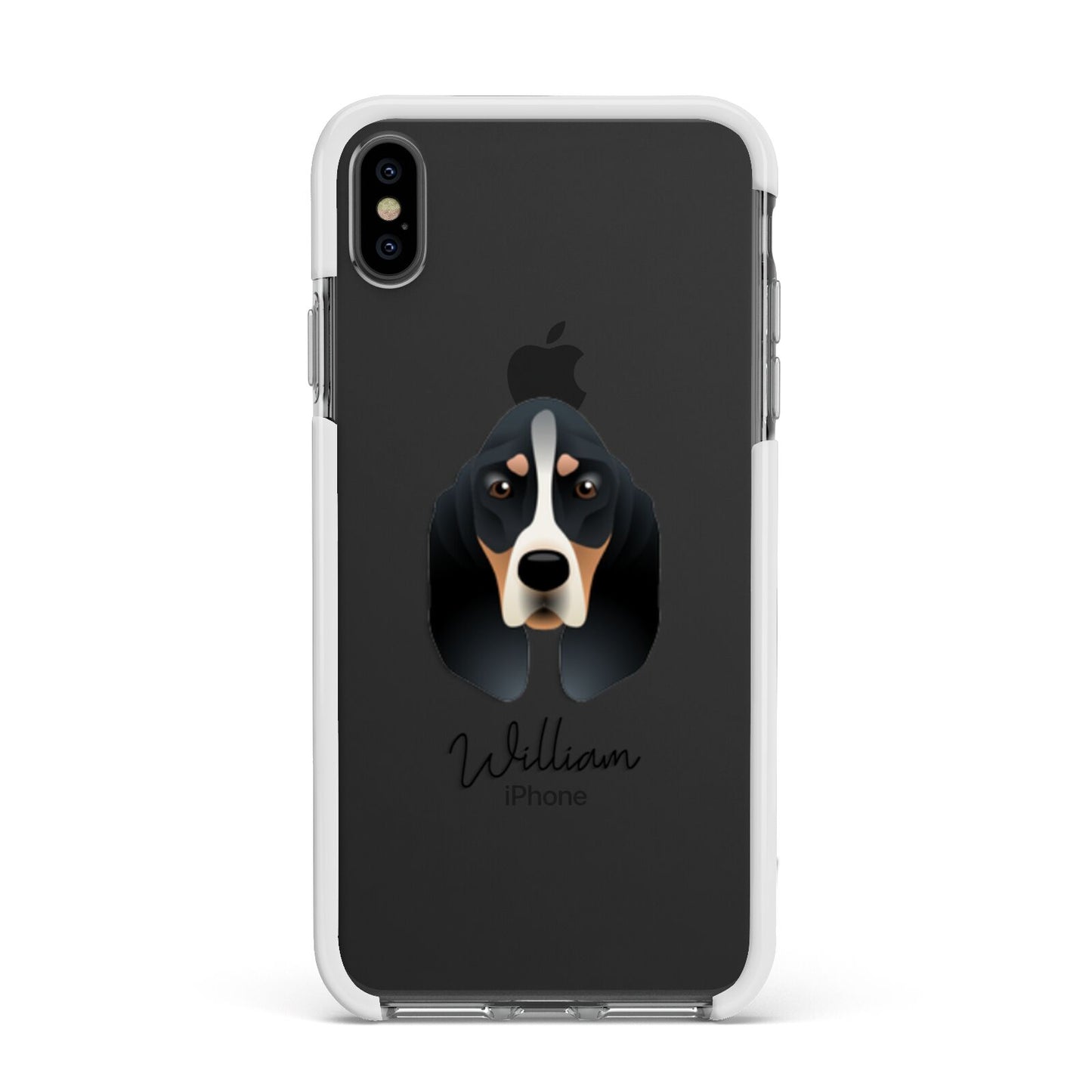 Basset Bleu De Gascogne Personalised Apple iPhone Xs Max Impact Case White Edge on Black Phone