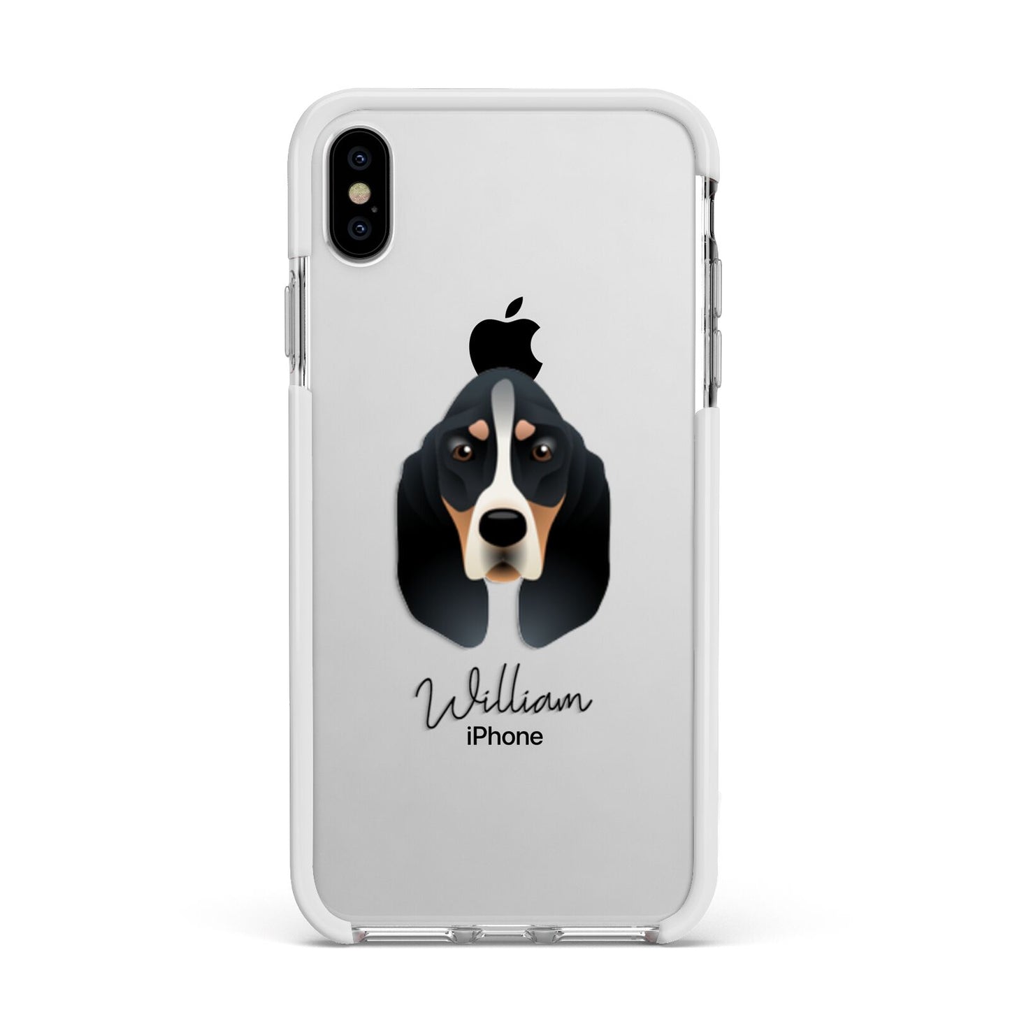 Basset Bleu De Gascogne Personalised Apple iPhone Xs Max Impact Case White Edge on Silver Phone