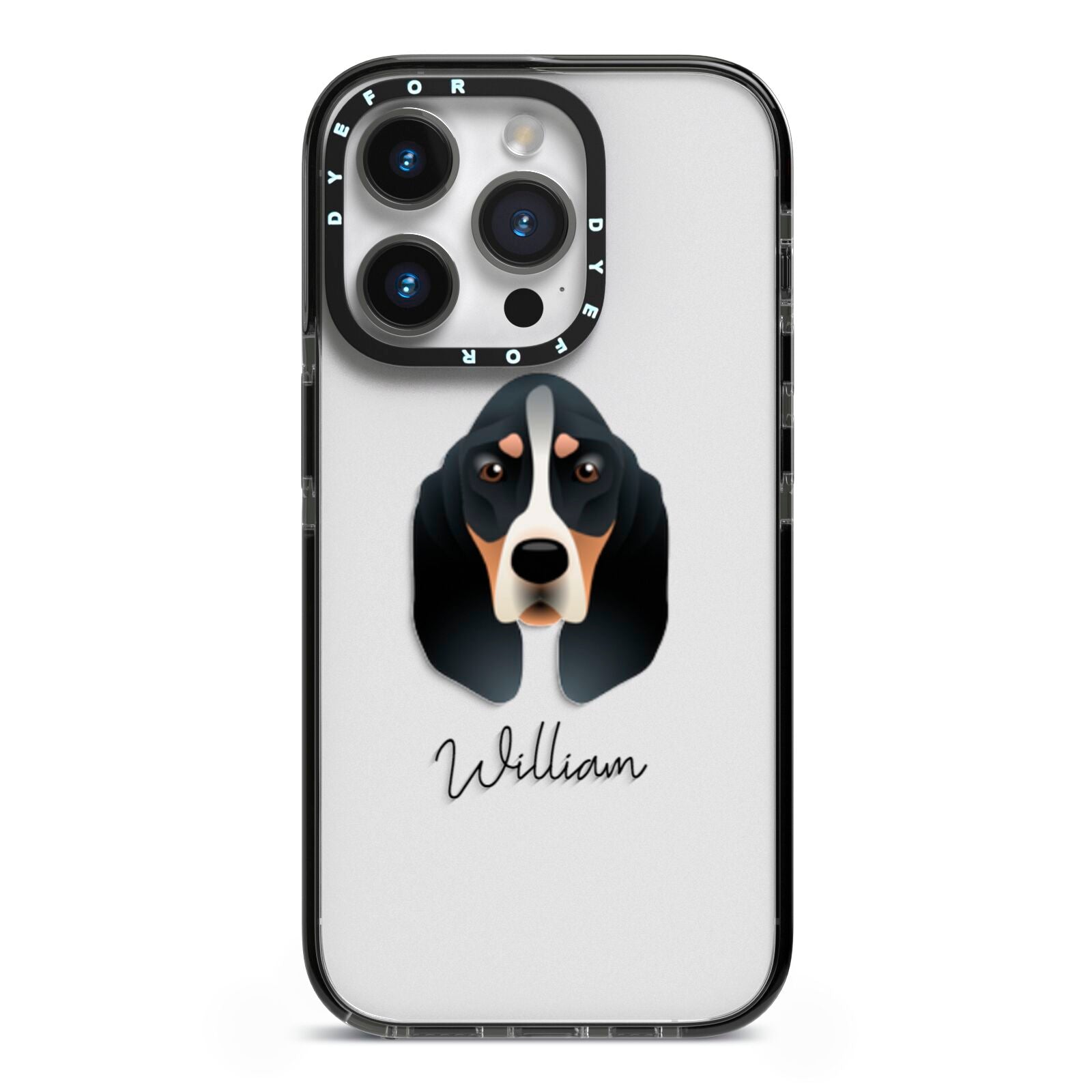 Basset Bleu De Gascogne Personalised iPhone 14 Pro Black Impact Case on Silver phone