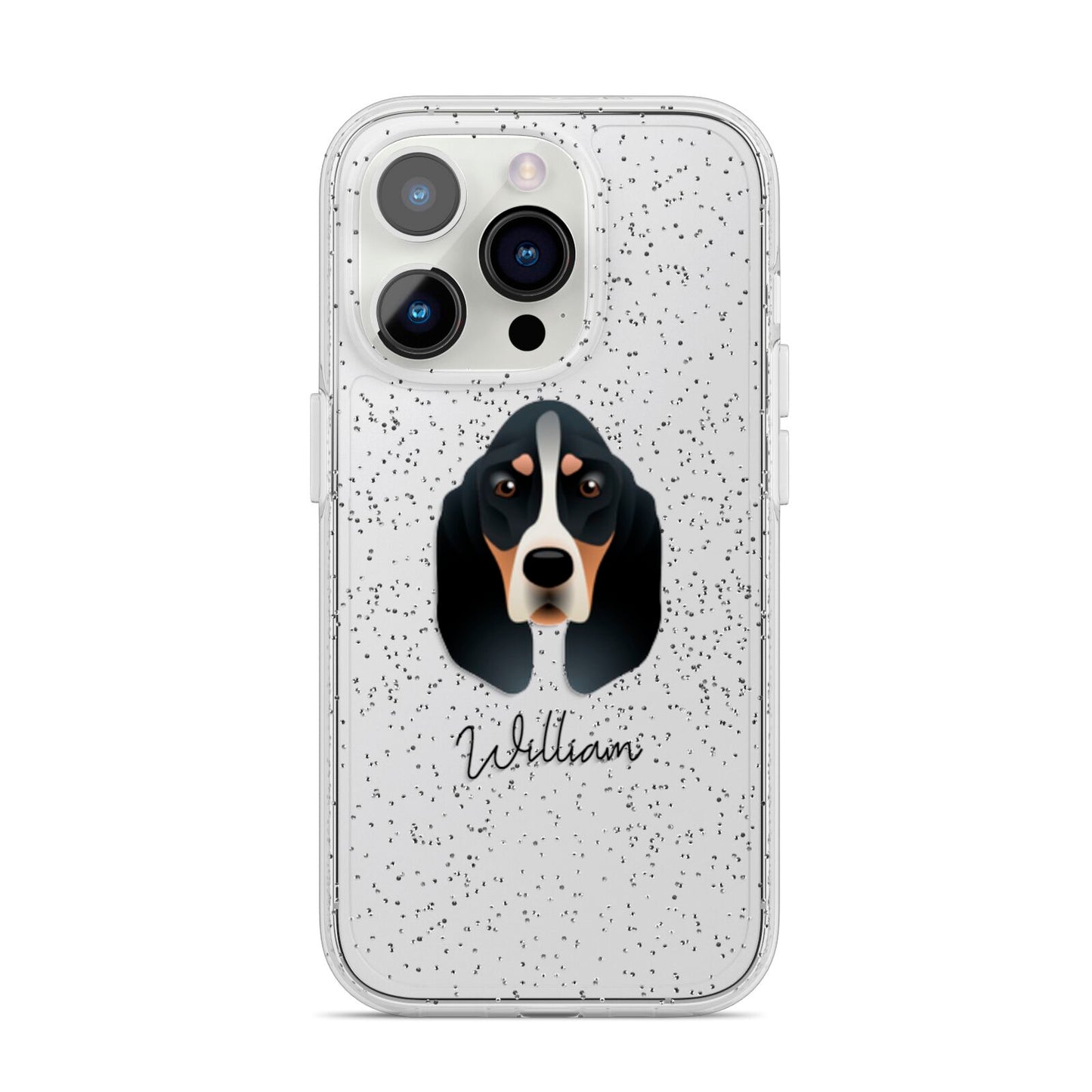 Basset Bleu De Gascogne Personalised iPhone 14 Pro Glitter Tough Case Silver