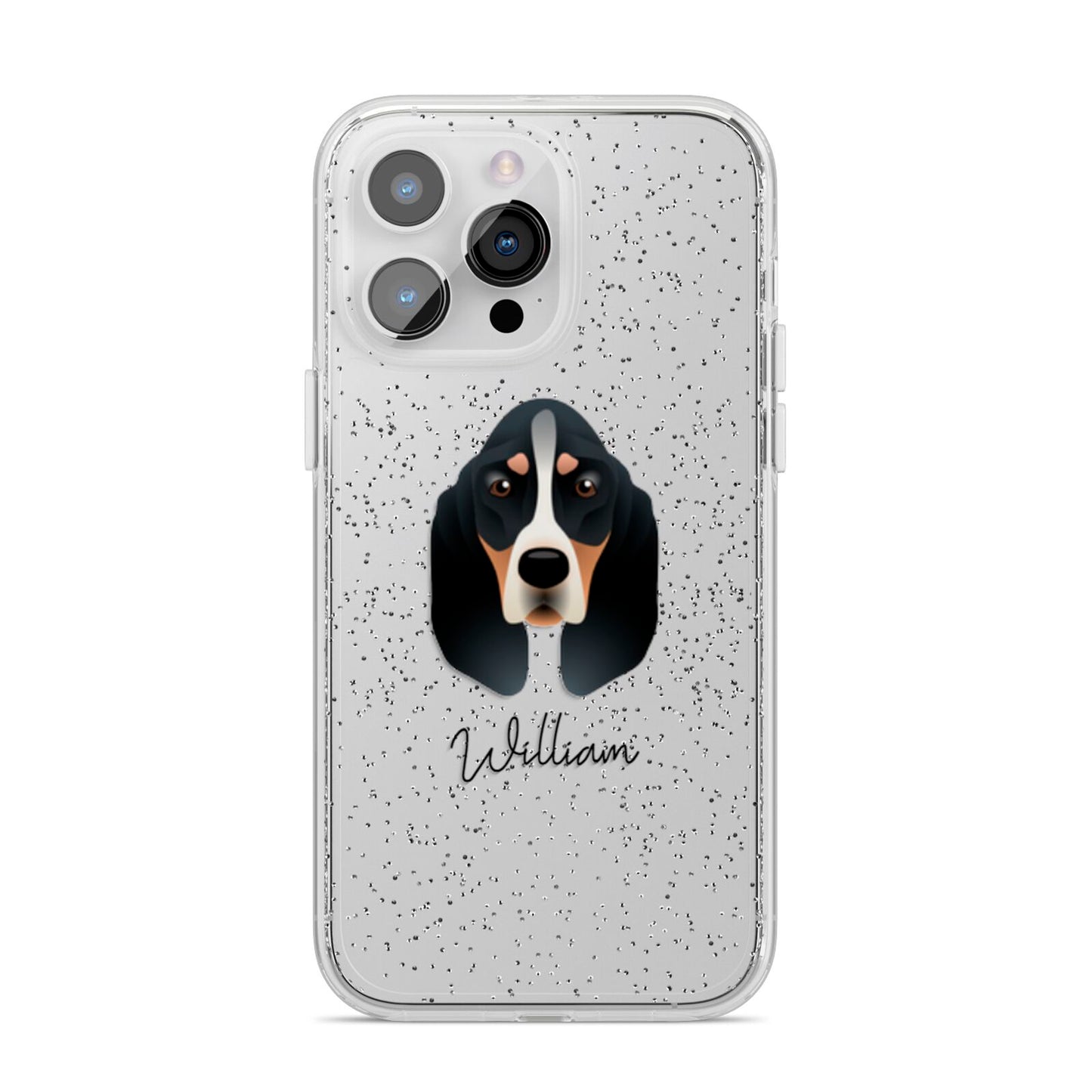 Basset Bleu De Gascogne Personalised iPhone 14 Pro Max Glitter Tough Case Silver