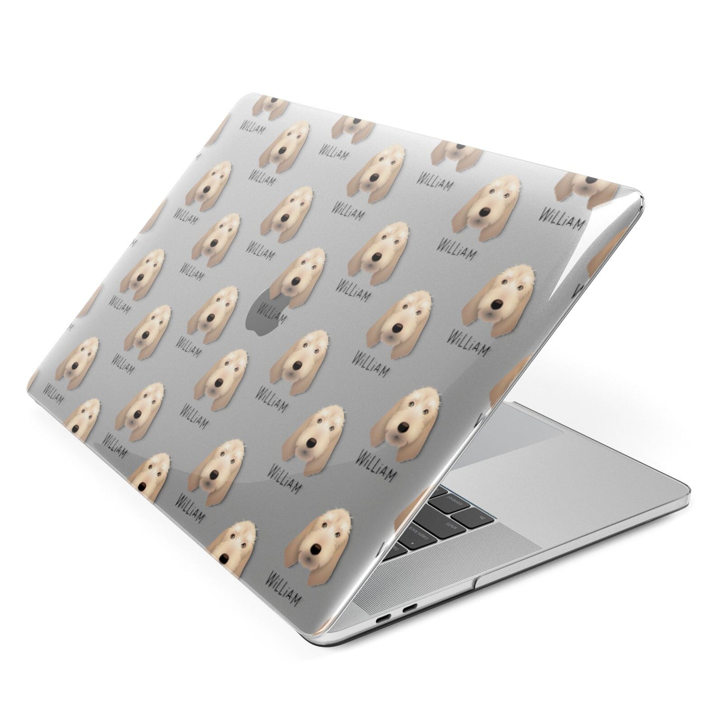 Basset Fauve De Bretagne Icon with Name Apple MacBook Case Side View