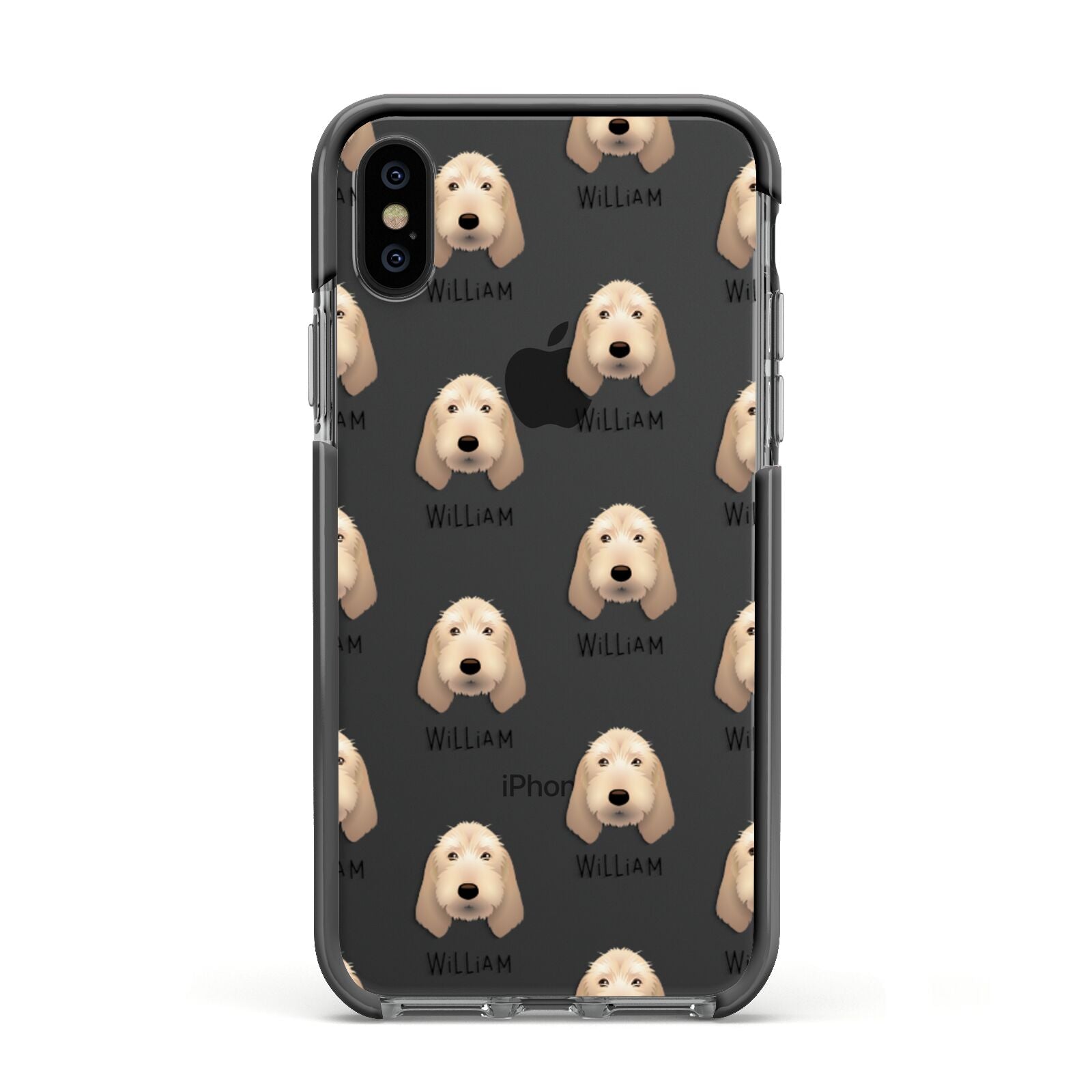 Basset Fauve De Bretagne Icon with Name Apple iPhone Xs Impact Case Black Edge on Black Phone