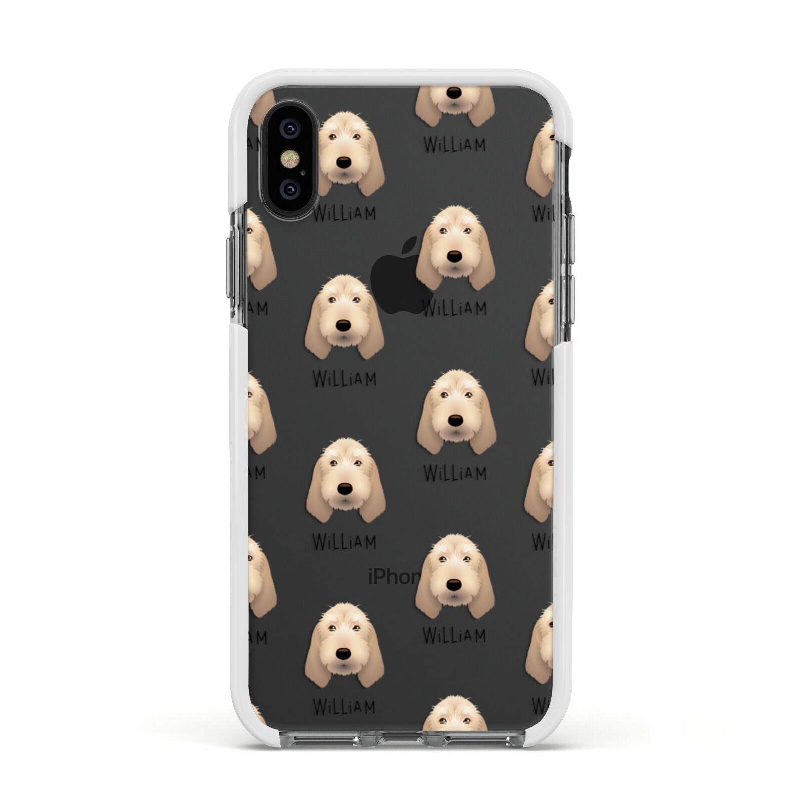 Basset Fauve De Bretagne Icon with Name Apple iPhone Xs Impact Case White Edge on Black Phone