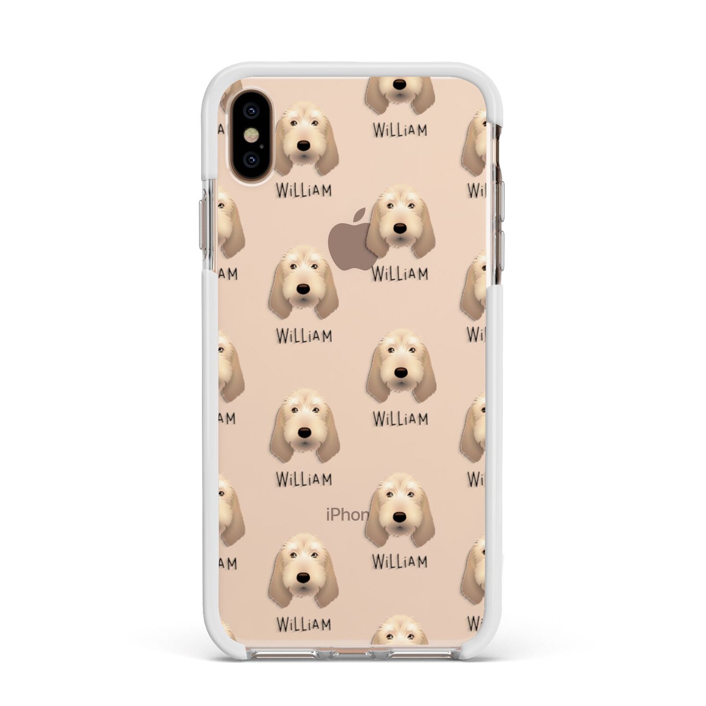 Basset Fauve De Bretagne Icon with Name Apple iPhone Xs Max Impact Case White Edge on Gold Phone