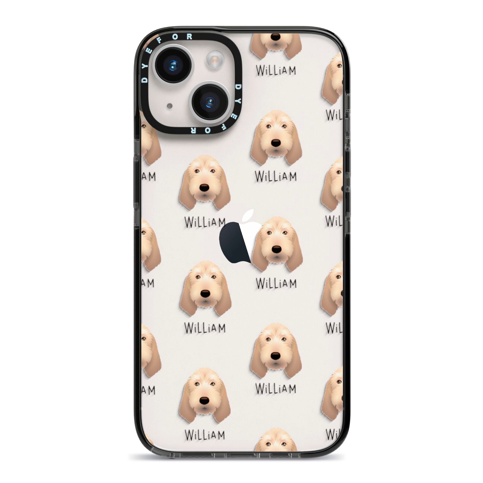 Basset Fauve De Bretagne Icon with Name iPhone 14 Black Impact Case on Silver phone