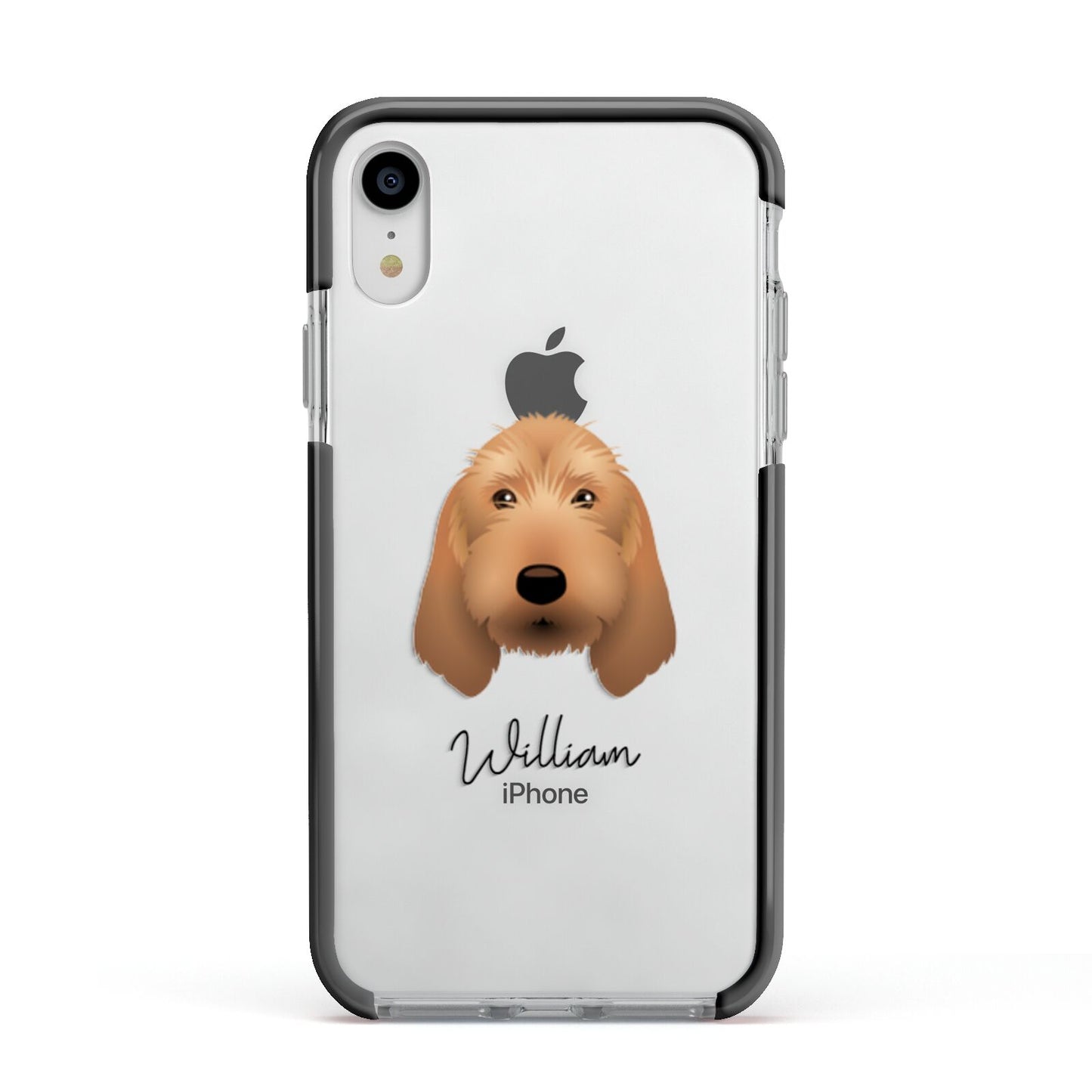 Basset Fauve De Bretagne Personalised Apple iPhone XR Impact Case Black Edge on Silver Phone